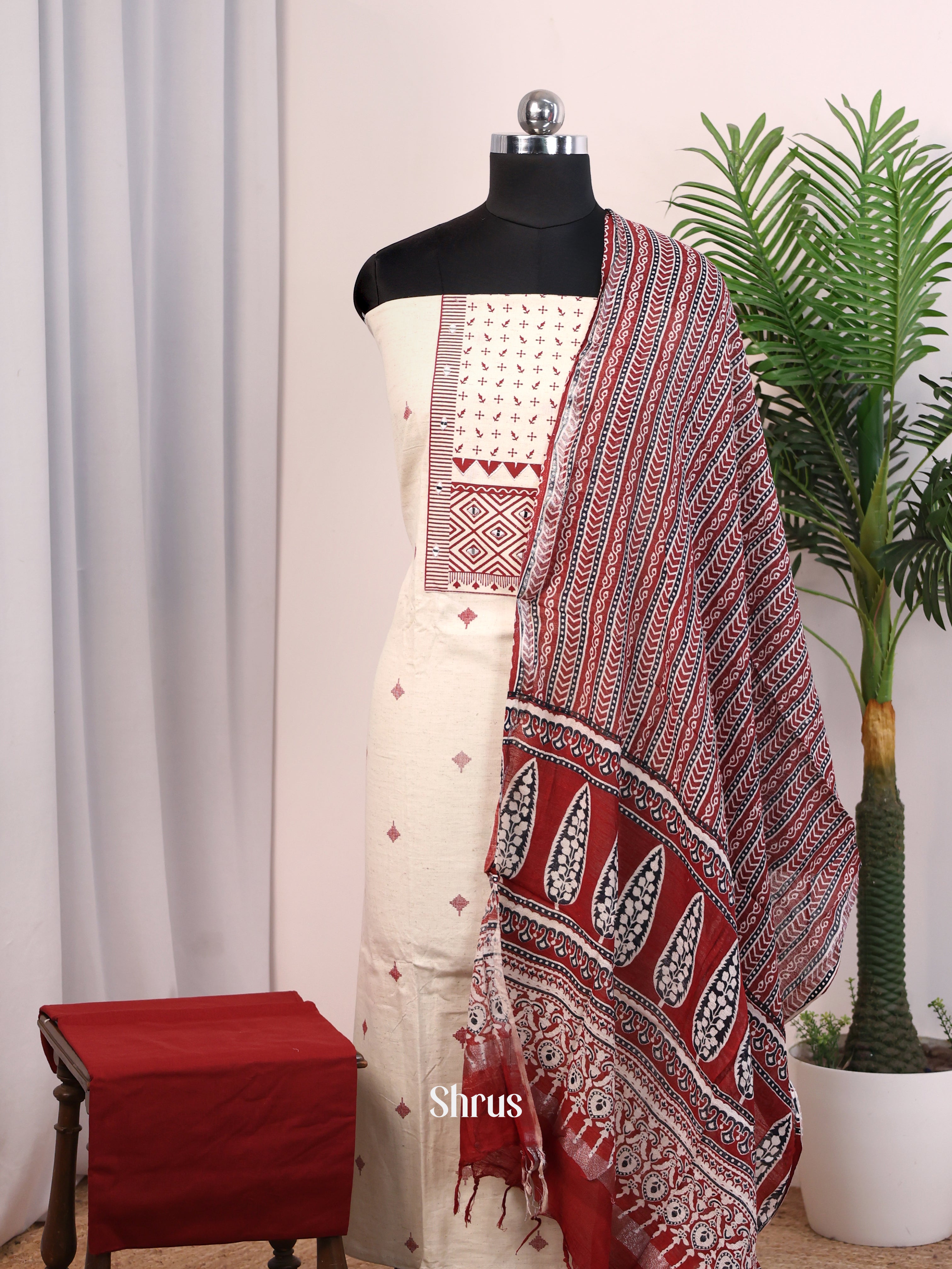 Cream & Maroon- Cotton salwar - Shop on Shrus.com