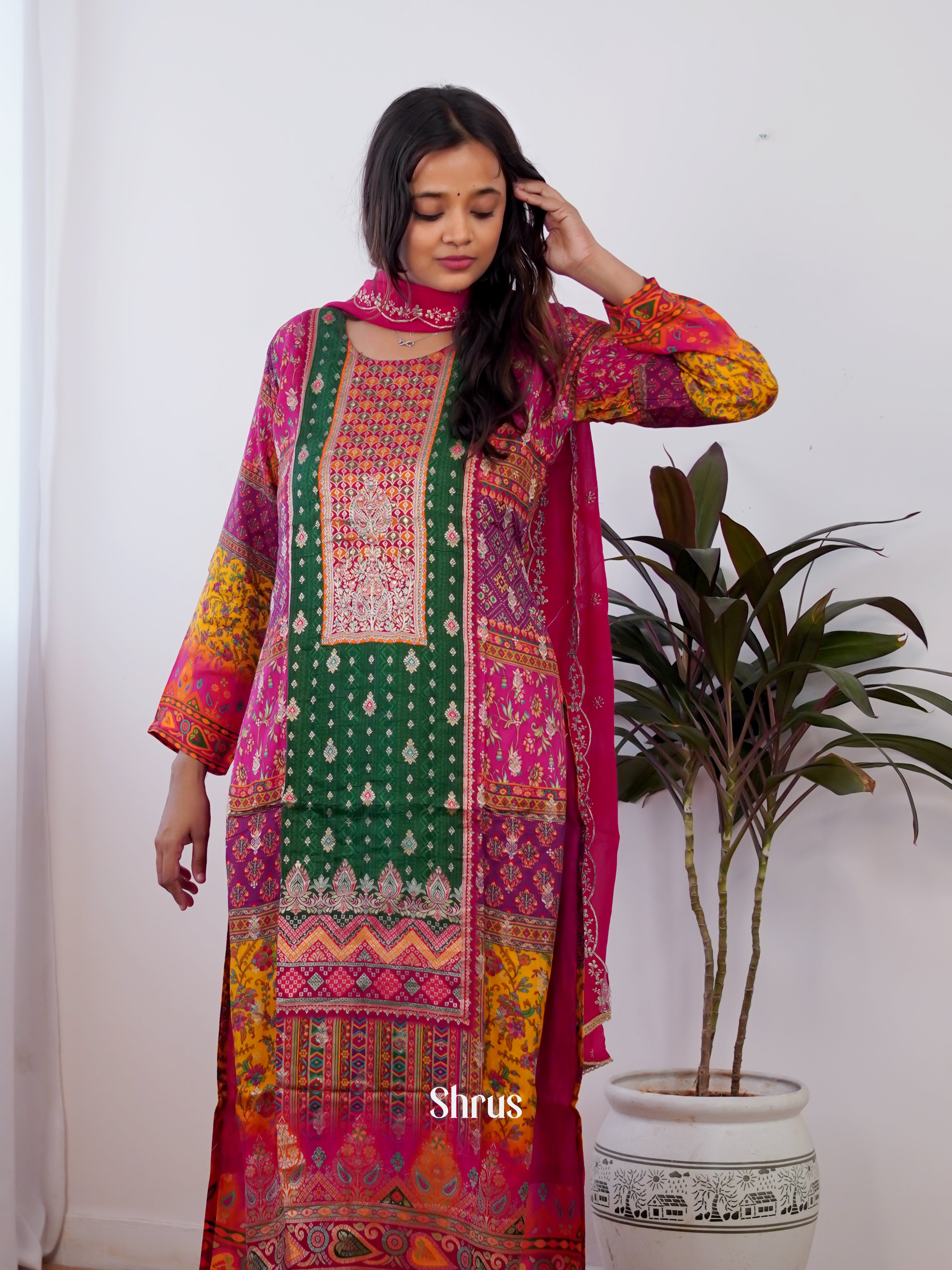 Pink & Green- 3pc Festive Readymade Suits - Shop on Shrus.com