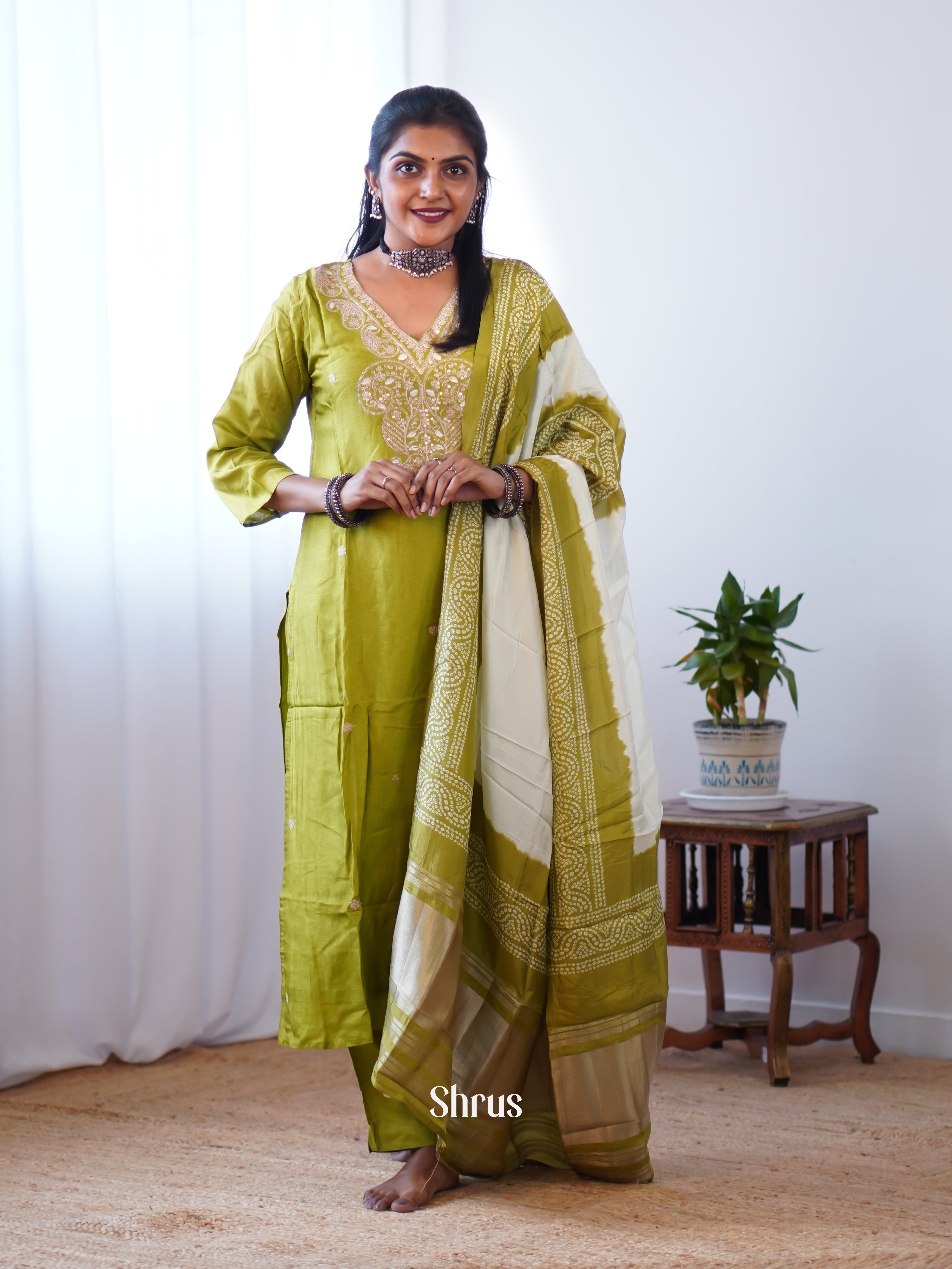 Green & Cream -3 pc Readymade Suits - Shop on Shrus.com