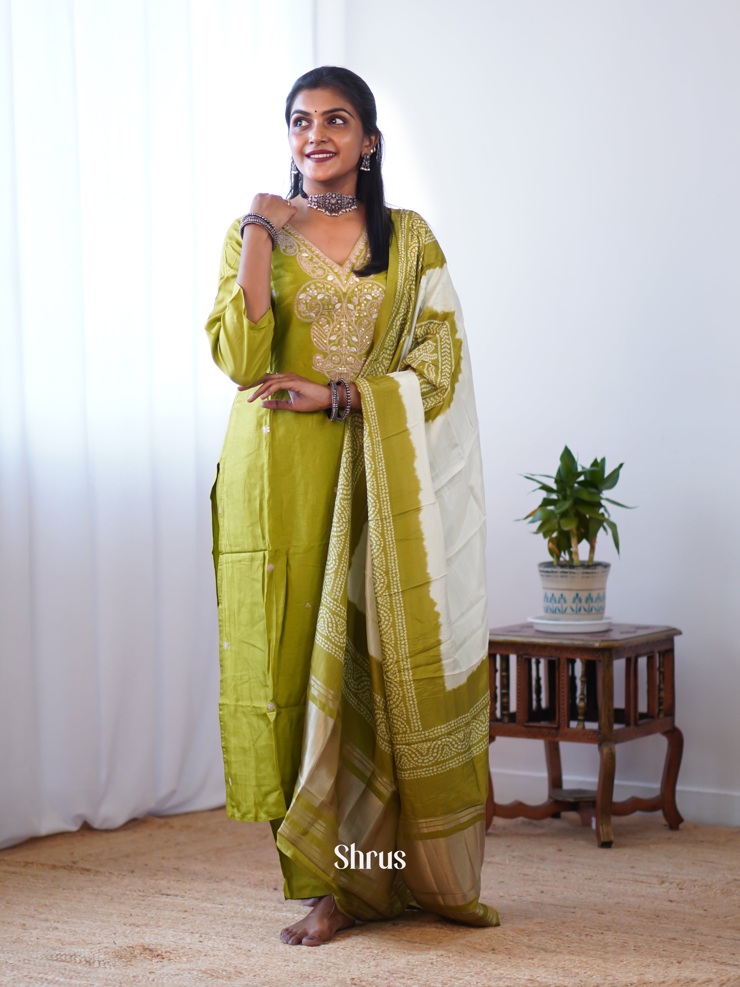 Green & Cream -3 pc Readymade Suits - Shop on Shrus.com