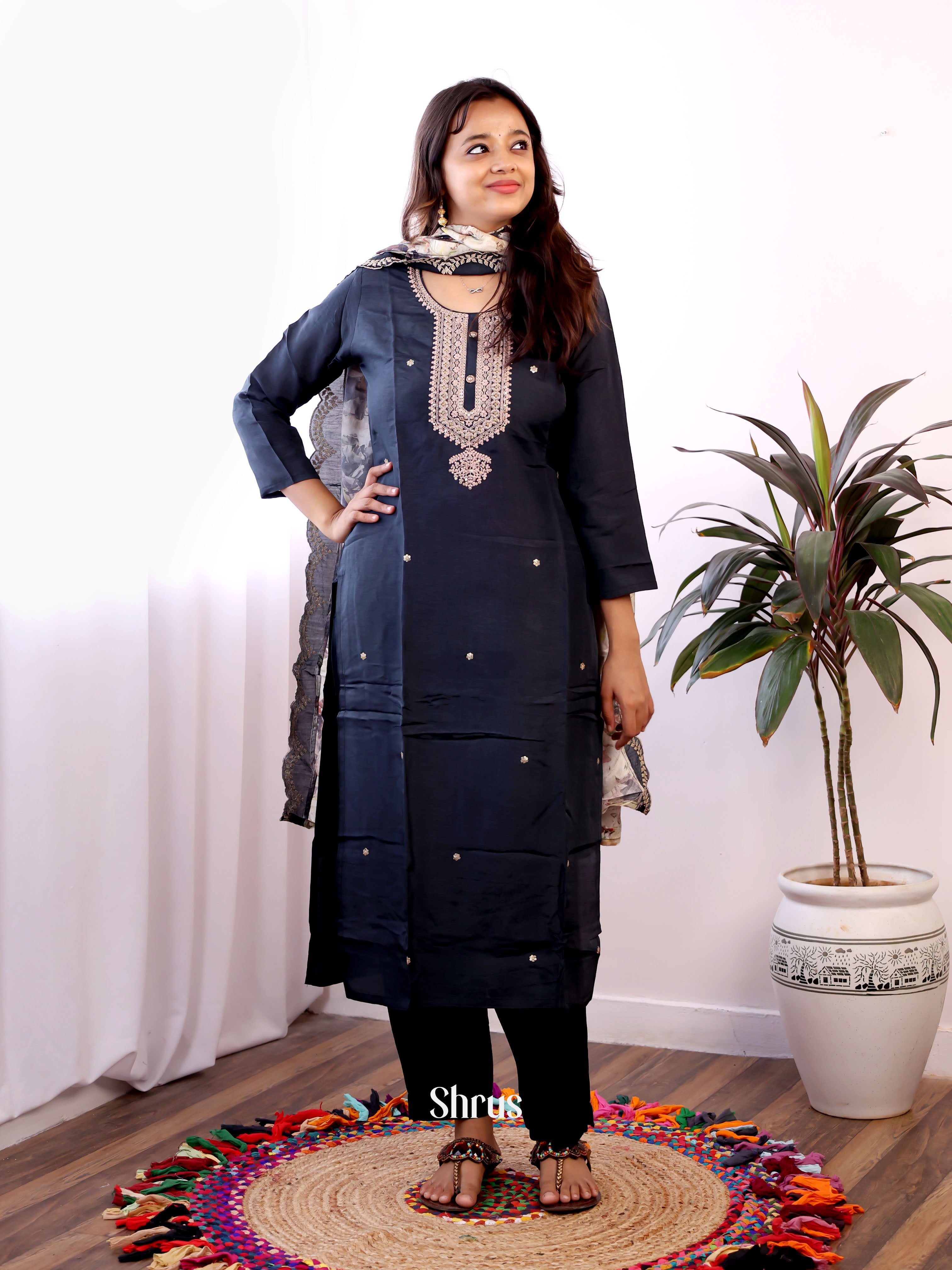 Blue -3pc sequin embroidery Readymade Suits - Shop on Shrus.com