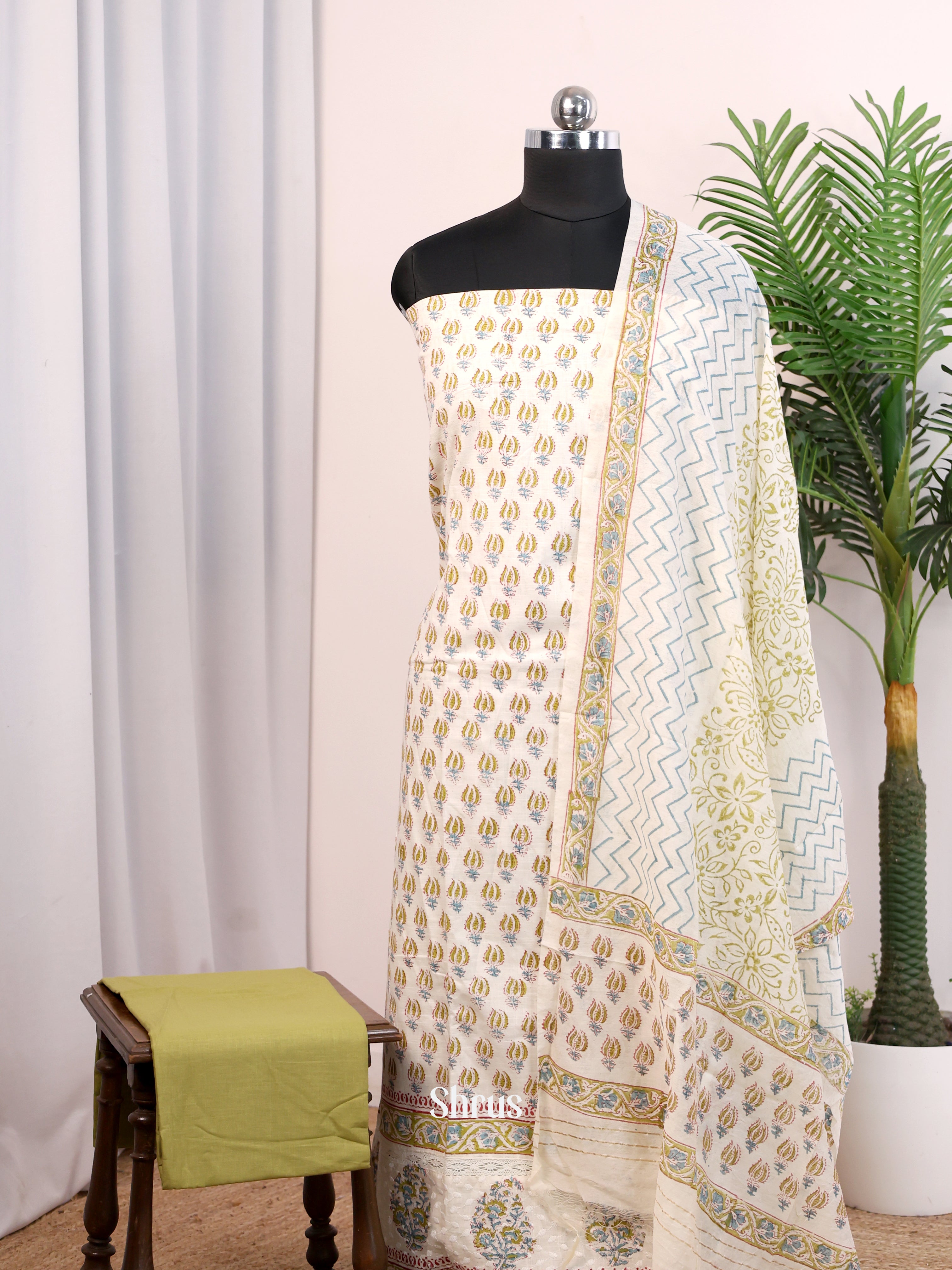 Cream & Green - Cotton salwar - Shop on Shrus.com
