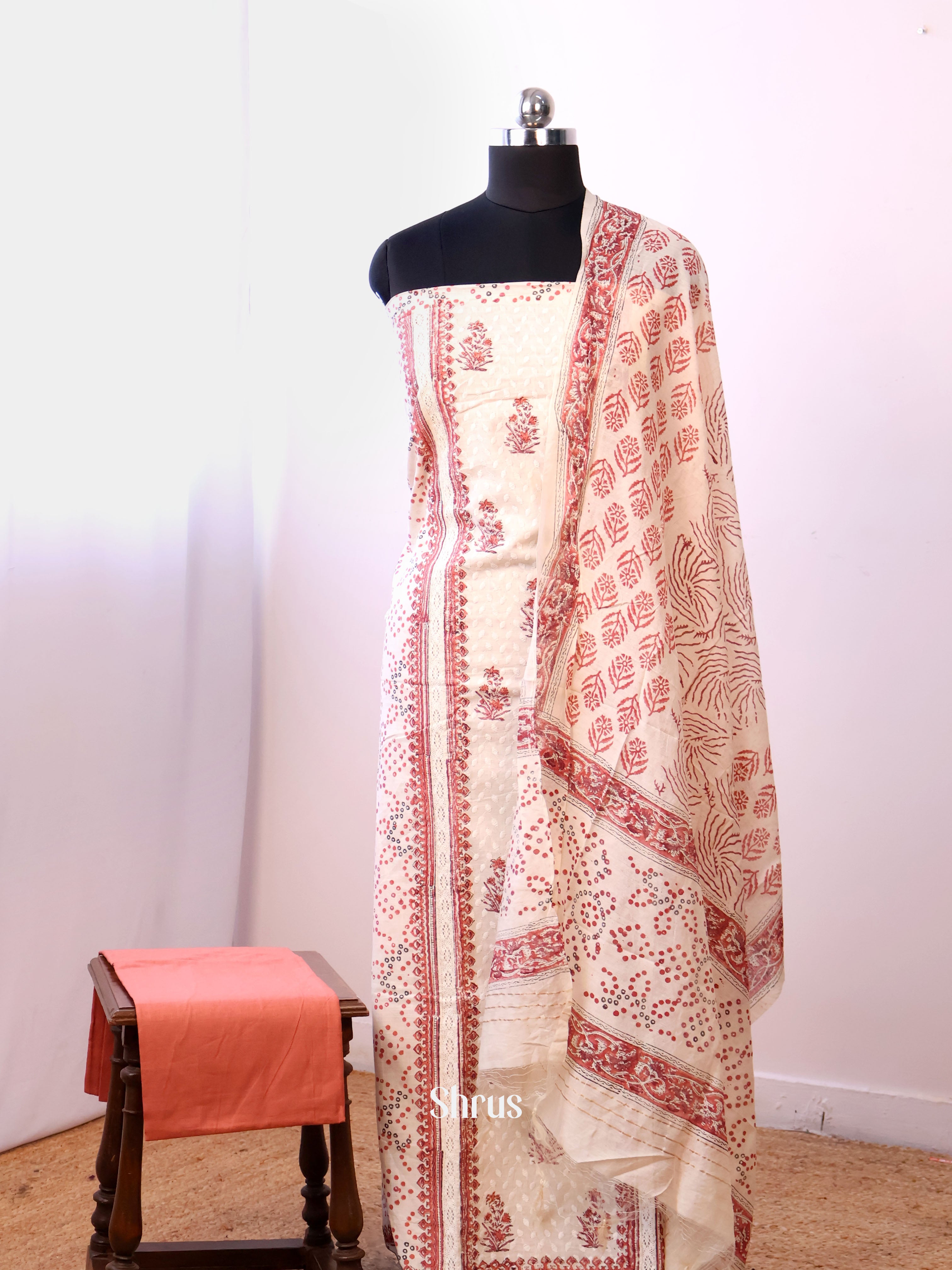 Cream & Peach- Cotton salwar - Shop on Shrus.com