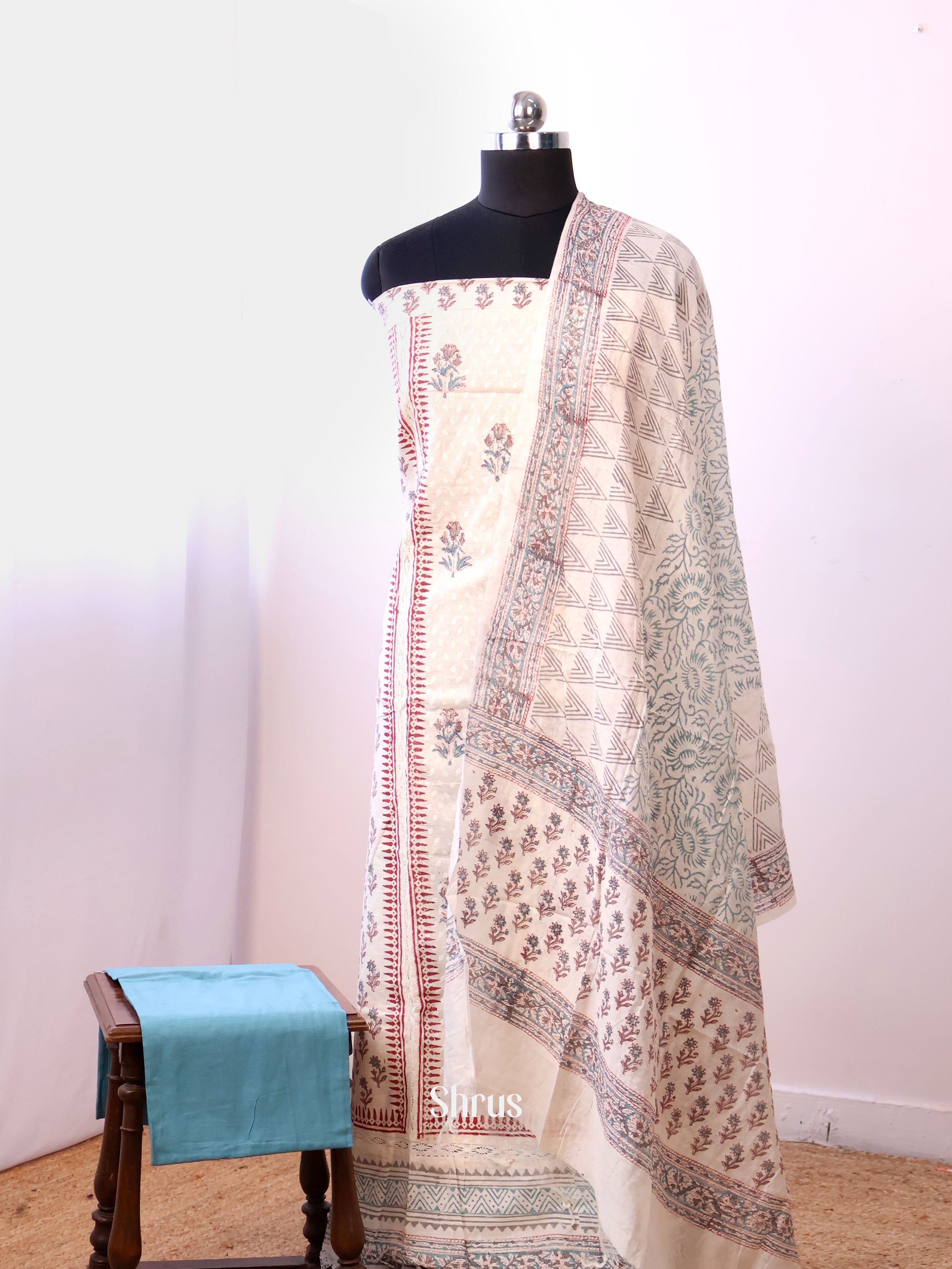 Cream & Blue- Cotton salwar - Shop on Shrus.com