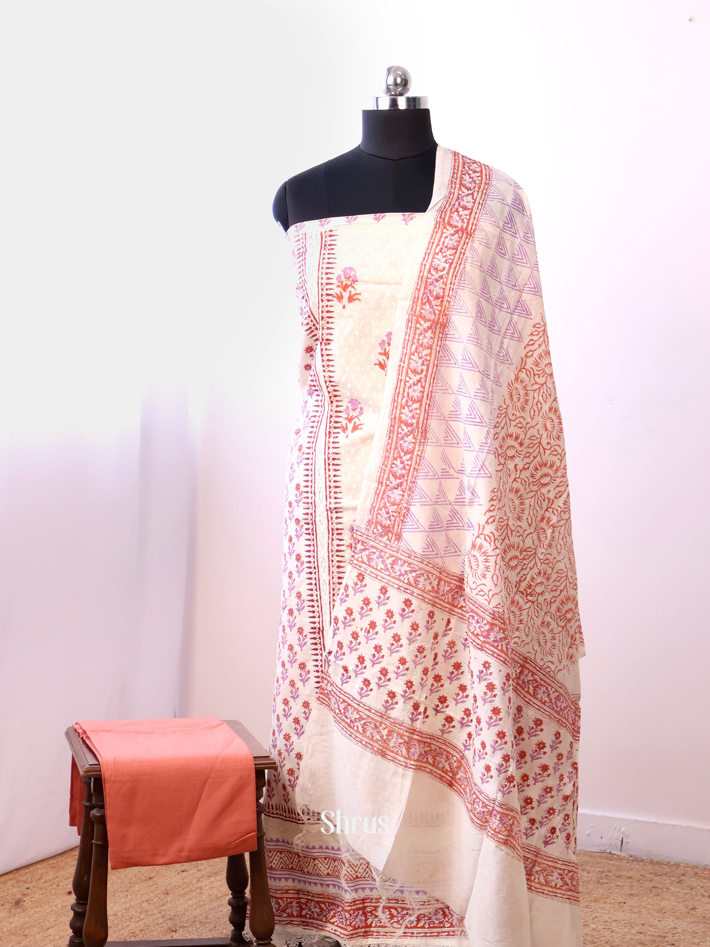 Cream & Orange - Cotton salwar - Shop on Shrus.com