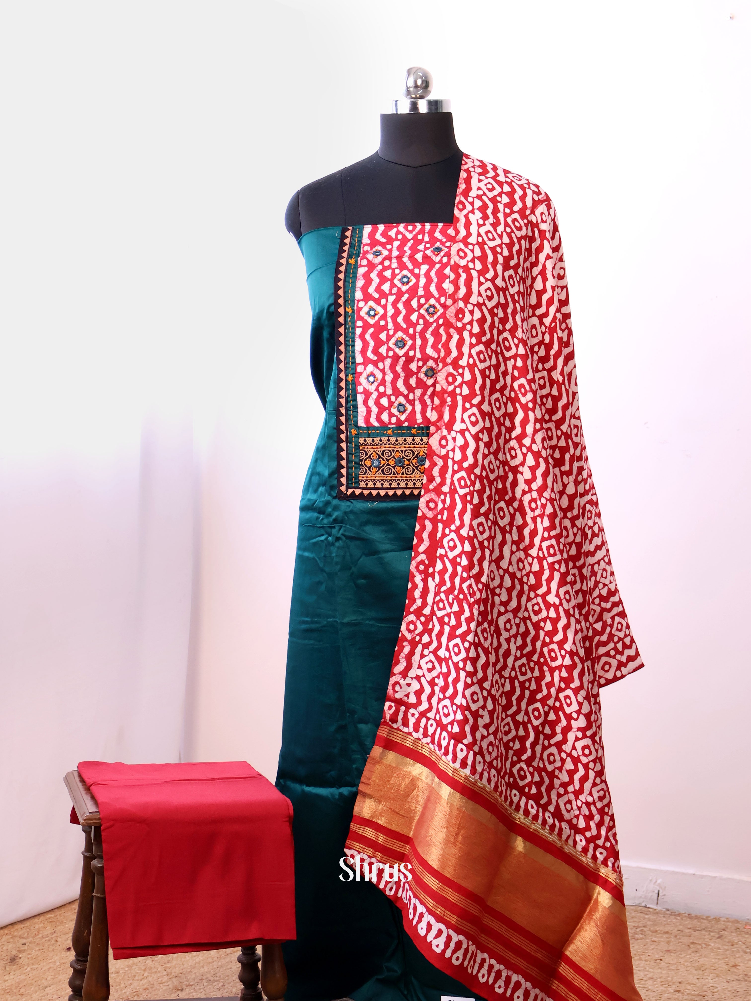 Green & Red- Cotton salwar - Shop on Shrus.com