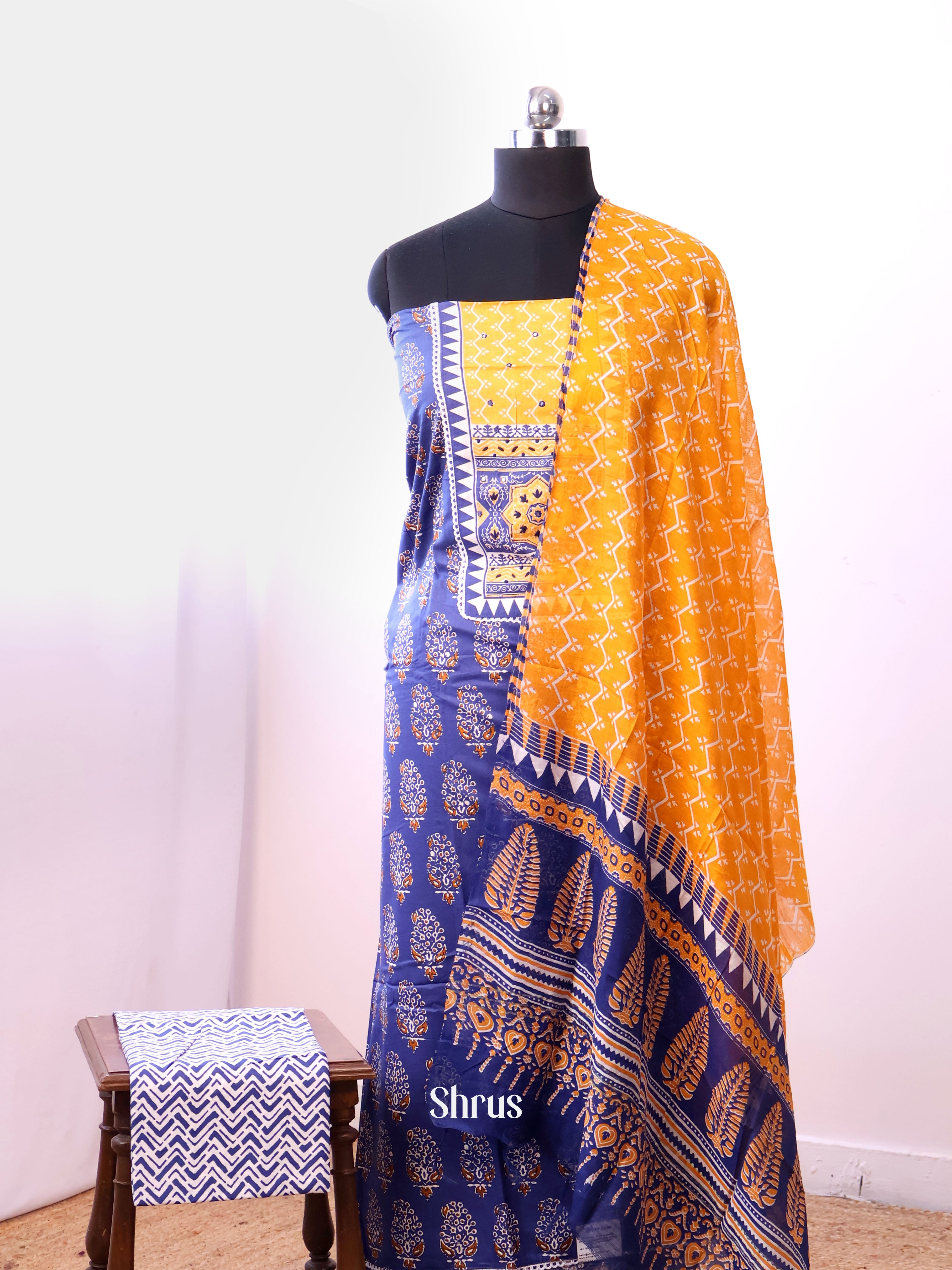 Blue & Mustard- Cotton salwar - Shop on Shrus.com