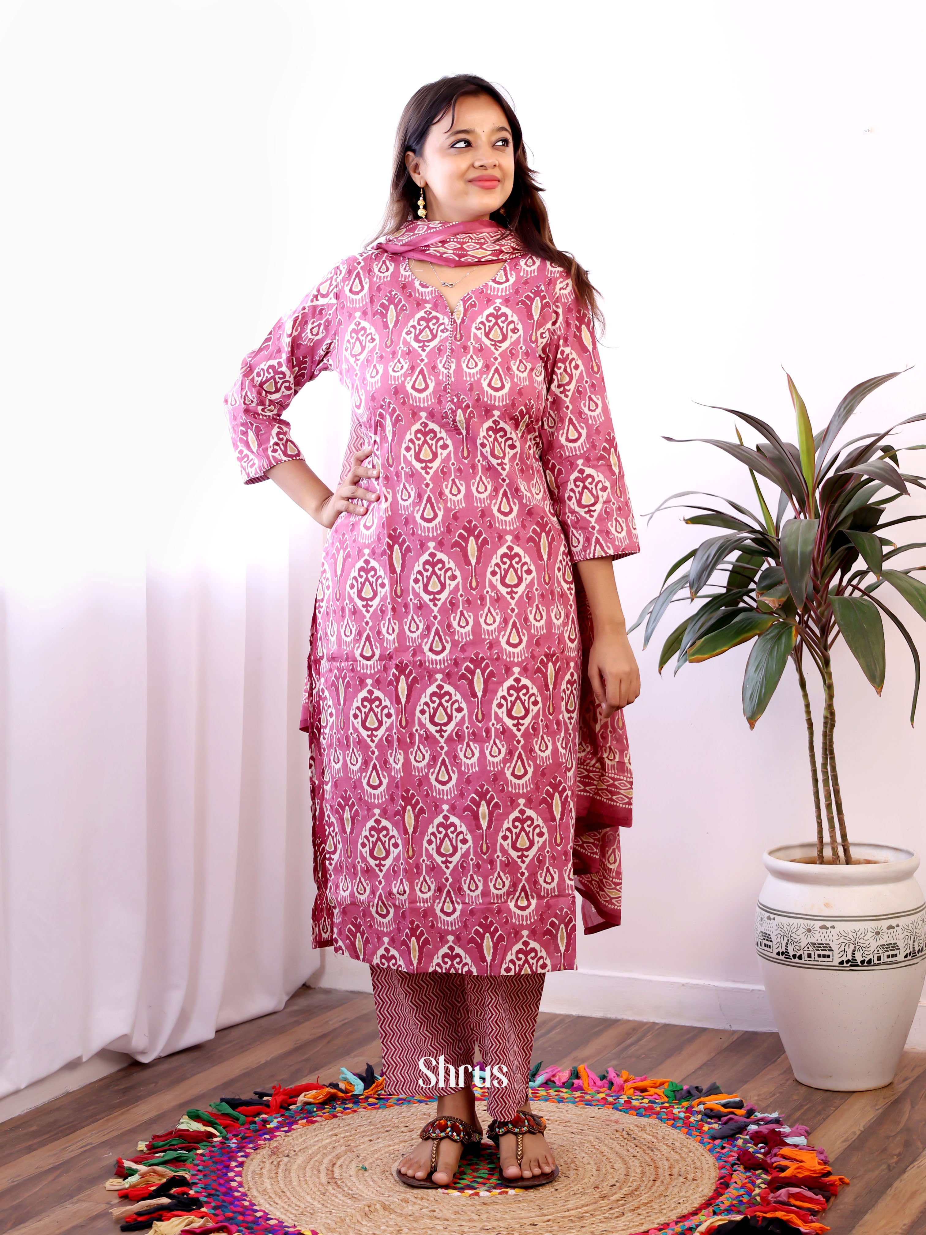 Onion Pink - 3pc Cotton Readymade Suits - Shop on Shrus.com