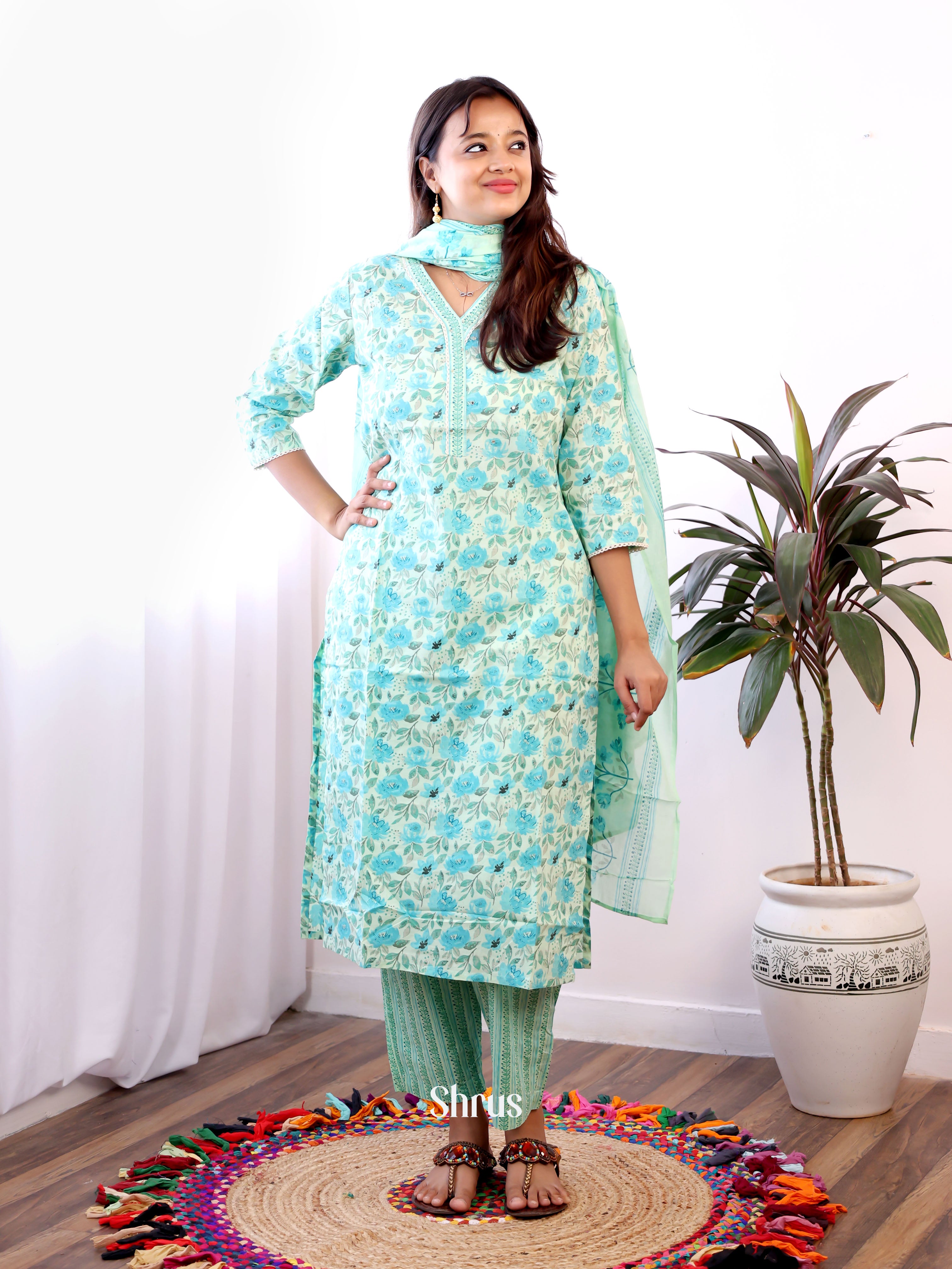 Blue & Green - 3pc Printed Readymade Suits - Shop on Shrus.com