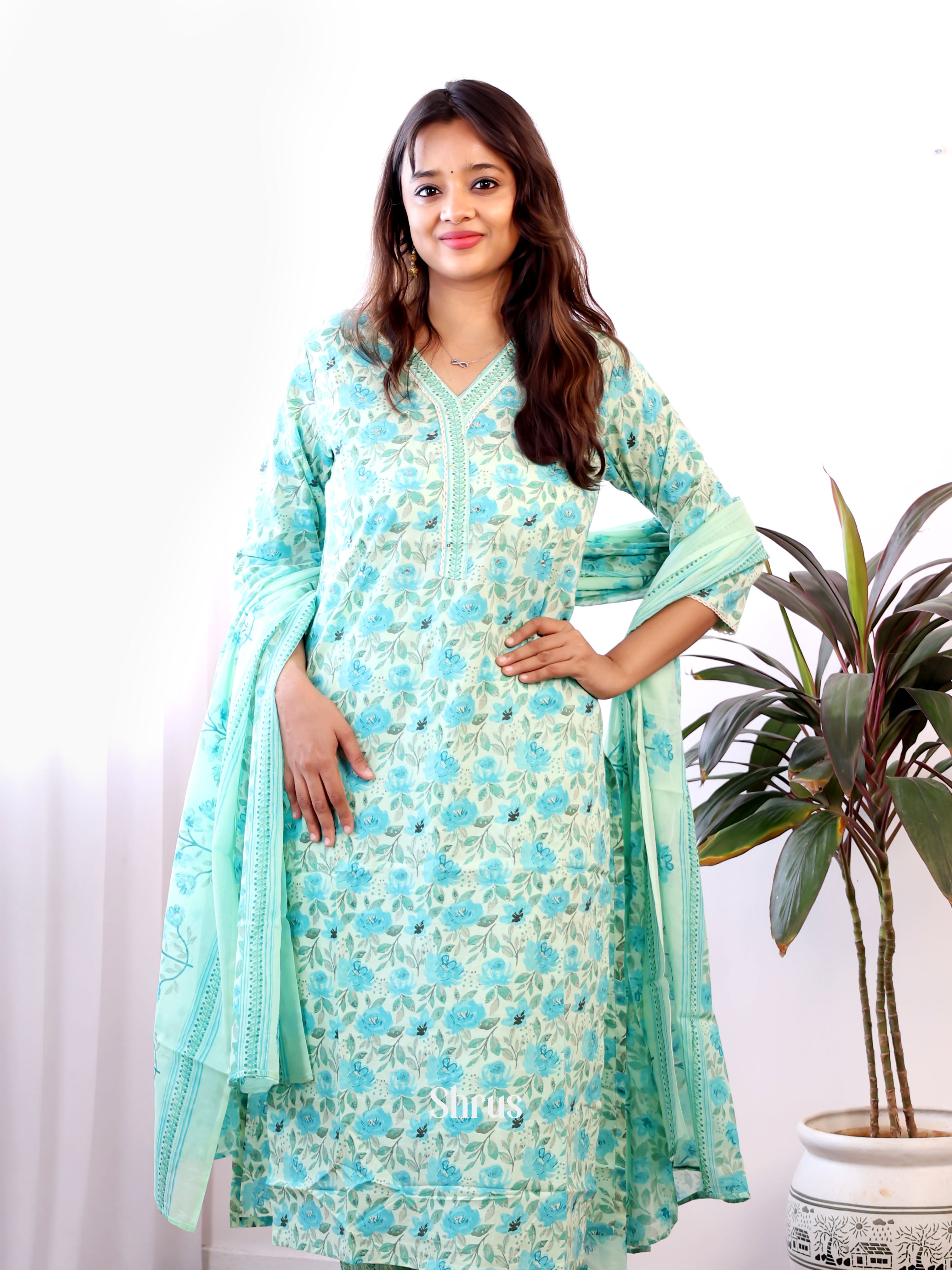 Blue & Green - 3pc Printed Readymade Suits - Shop on Shrus.com