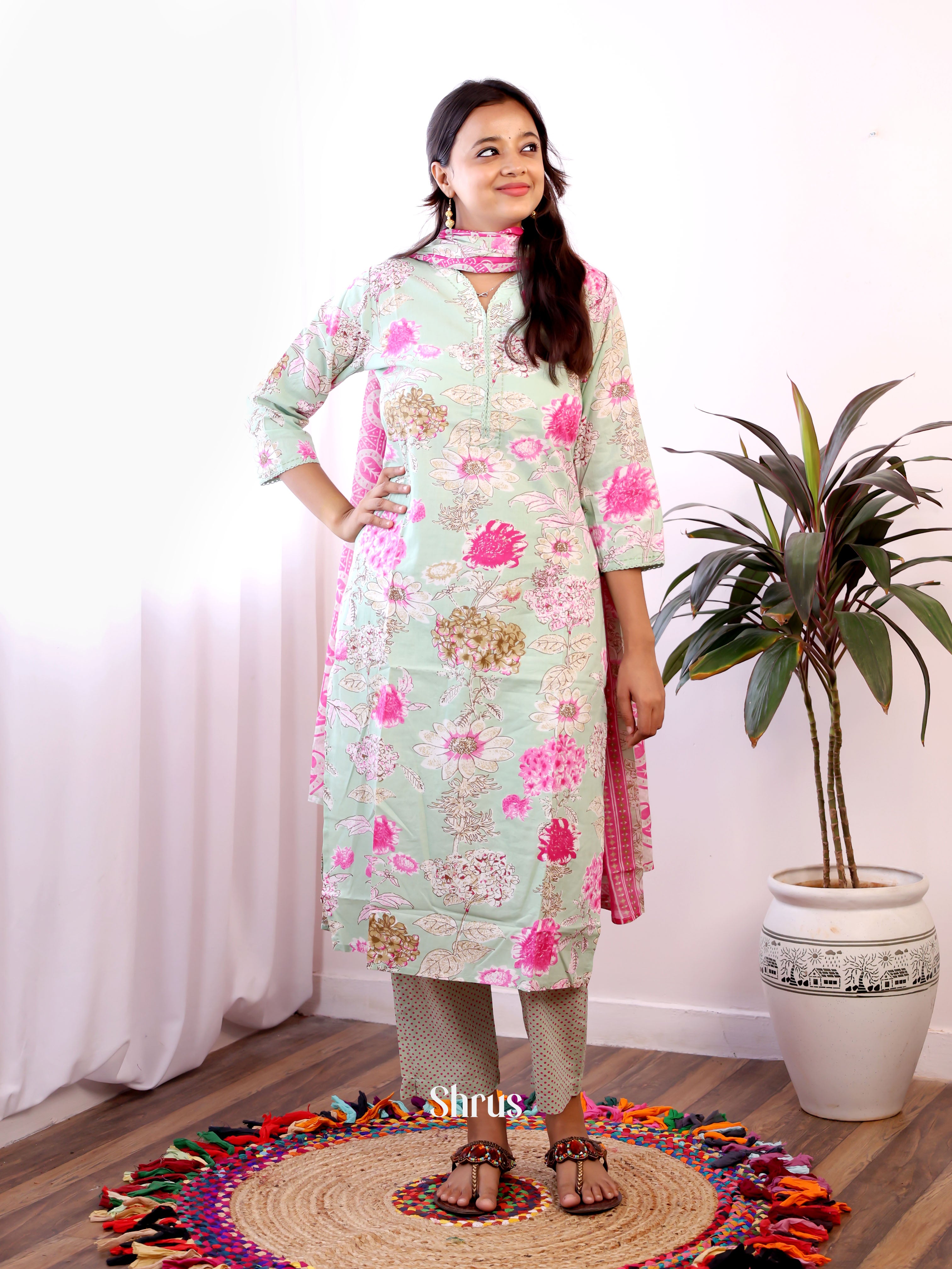Pastel Green& Pink -3pc Readymade Suits - Shop on Shrus.com