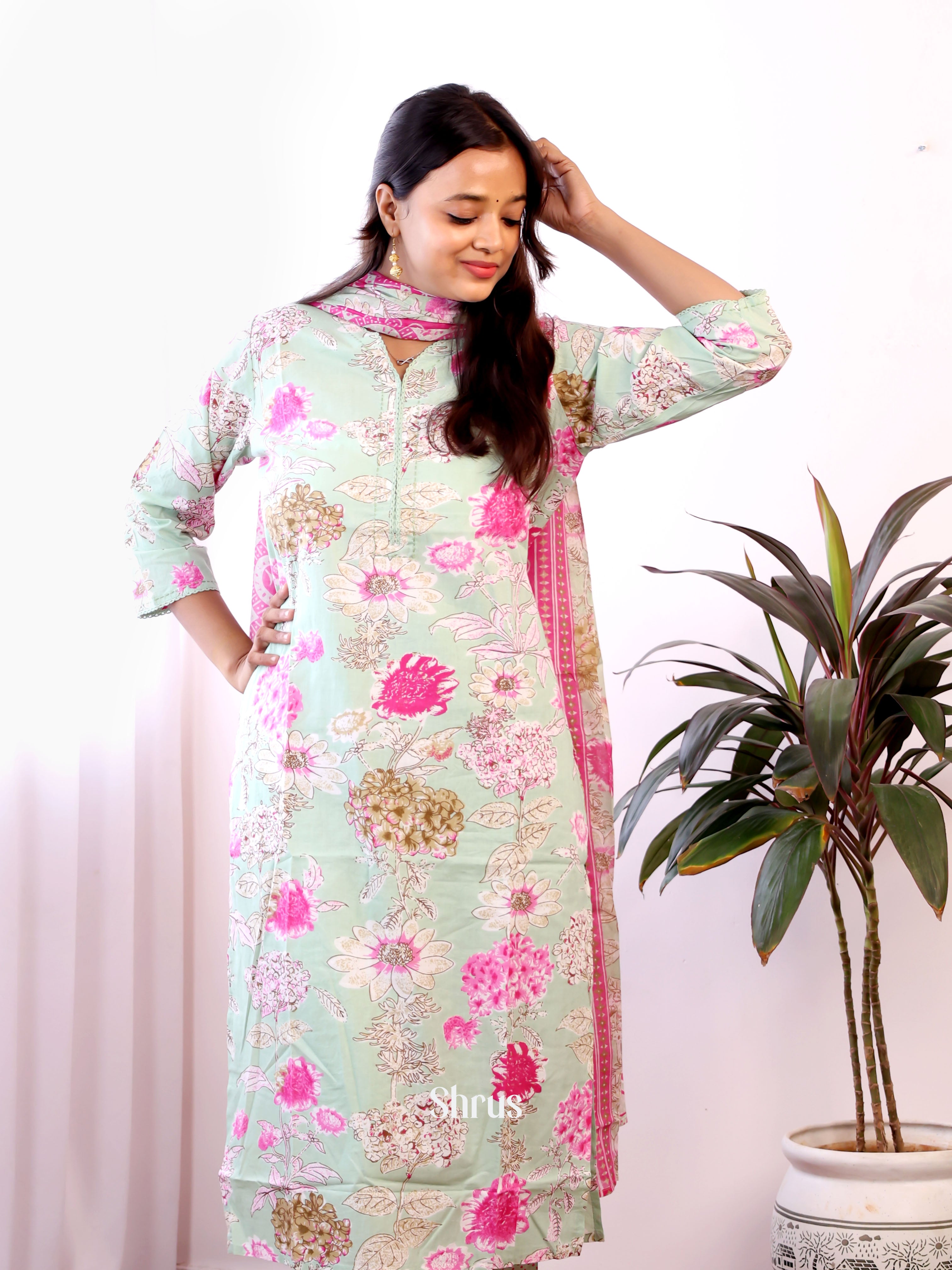 Pastel Green& Pink -3pc Readymade Suits - Shop on Shrus.com