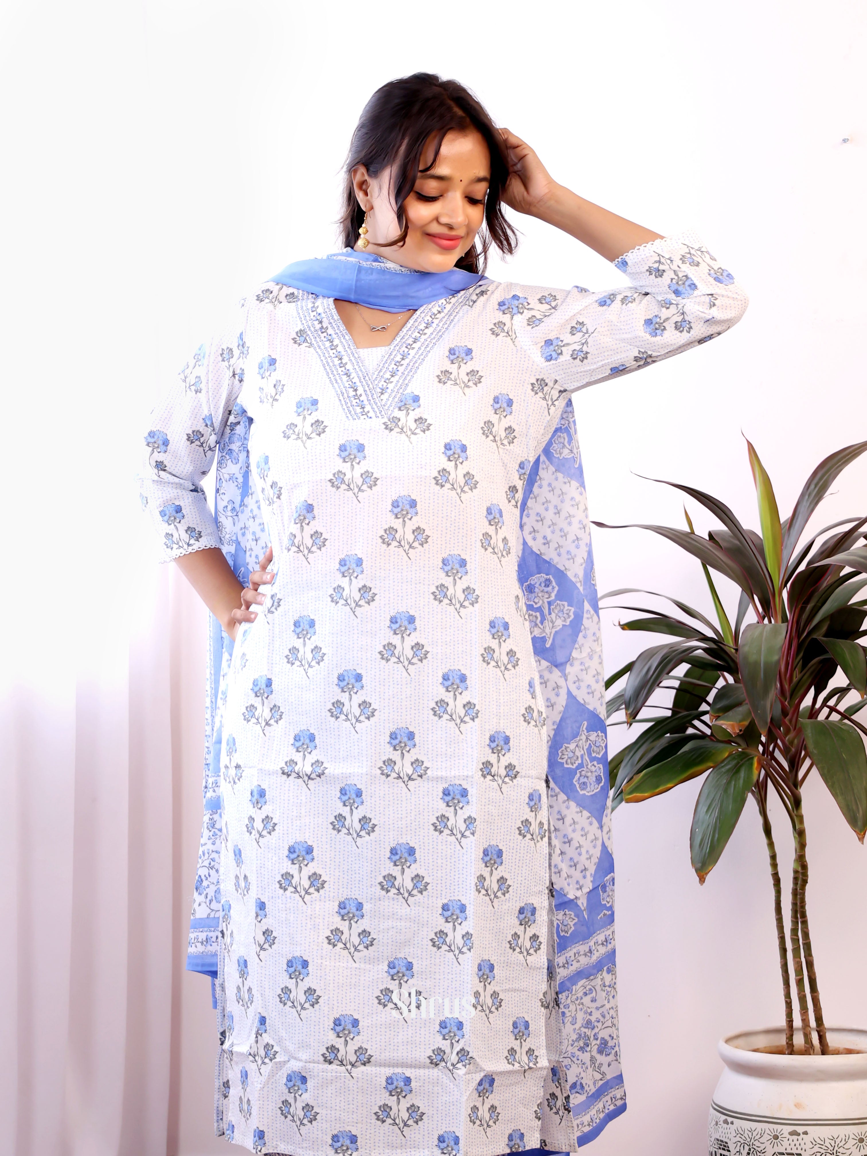 Cream & Blue -3pc Readymade Suits - Shop on Shrus.com