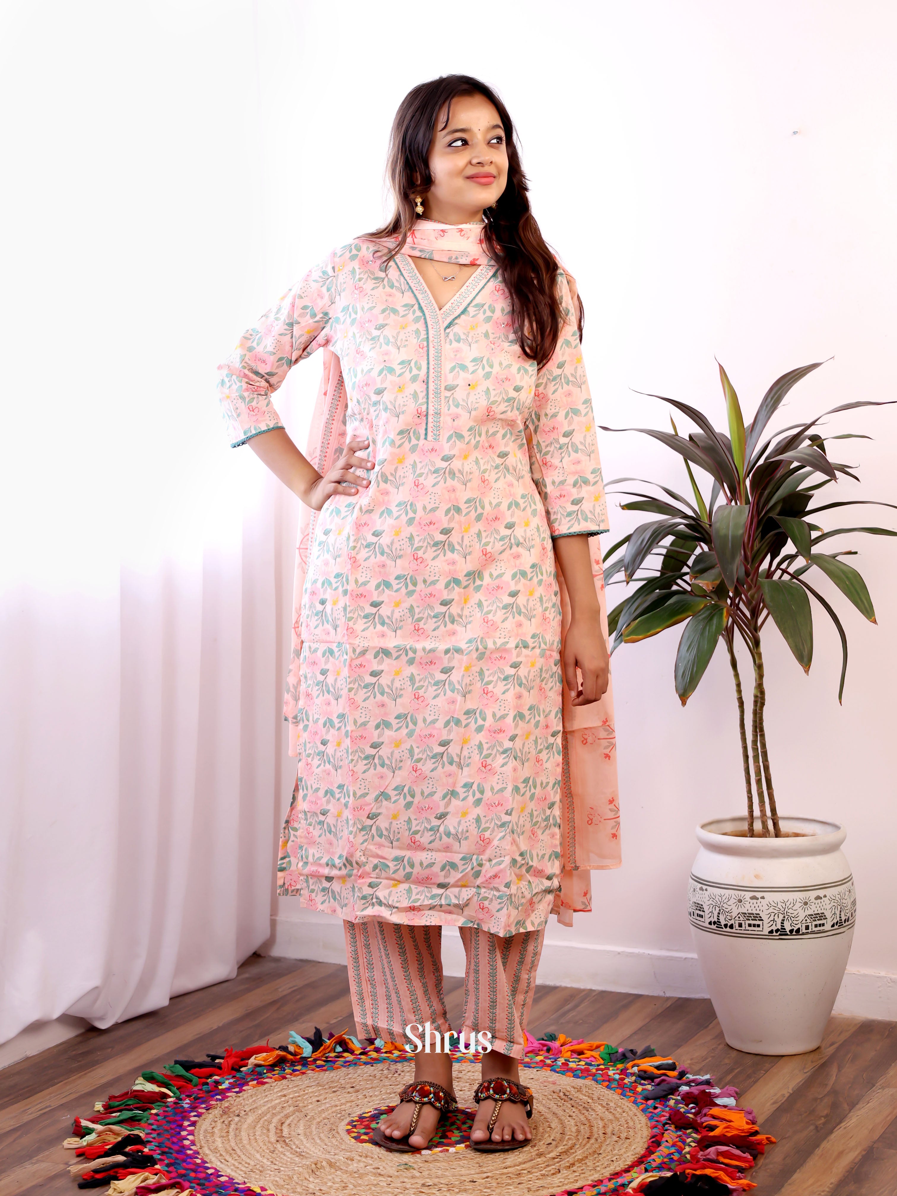 Pink & Grey - 3pc Cotton Readymade Suits - Shop on Shrus.com