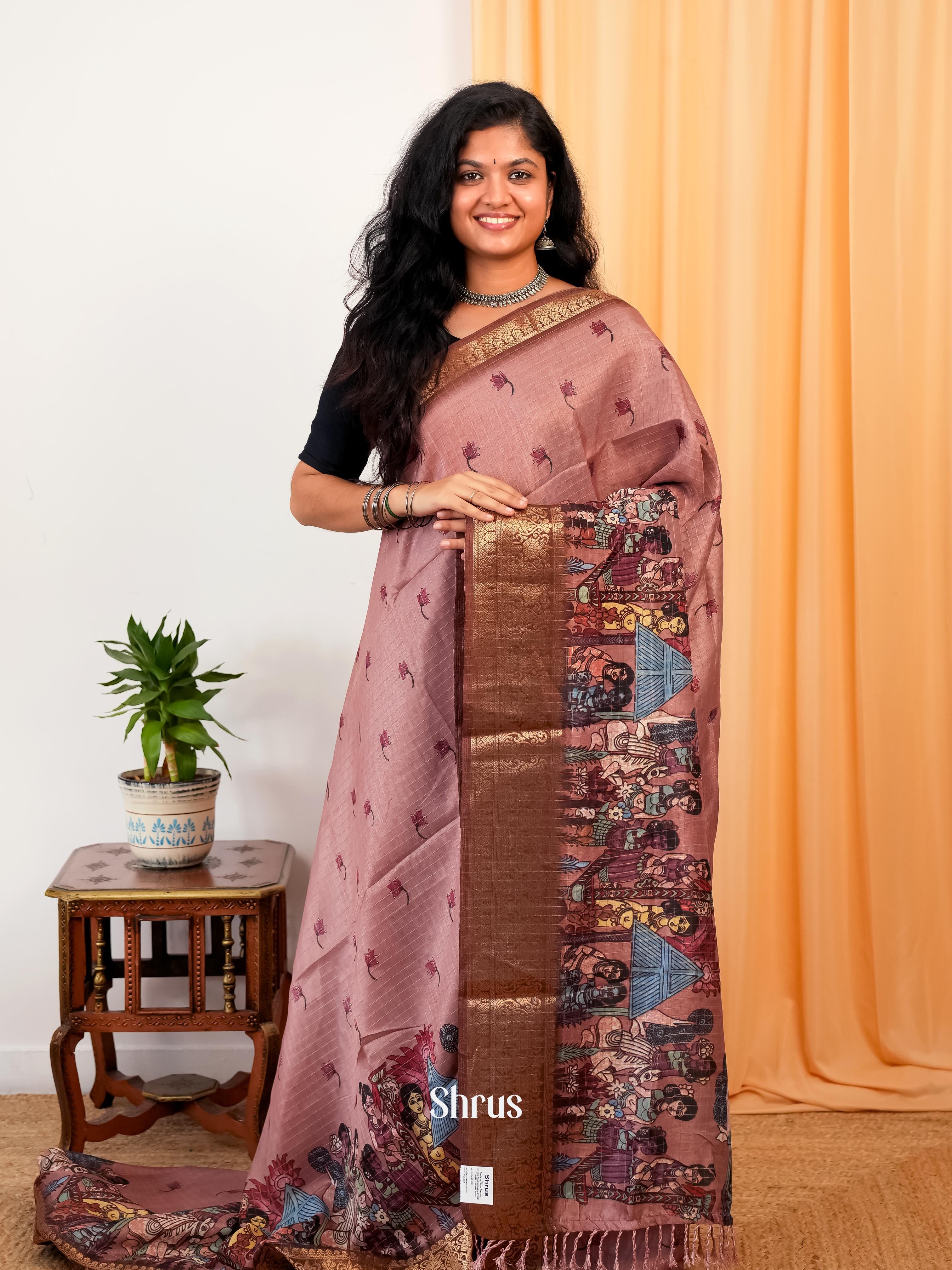 Dusty Pink & Brown - Semi Dola silk Saree - Shop on Shrus.com