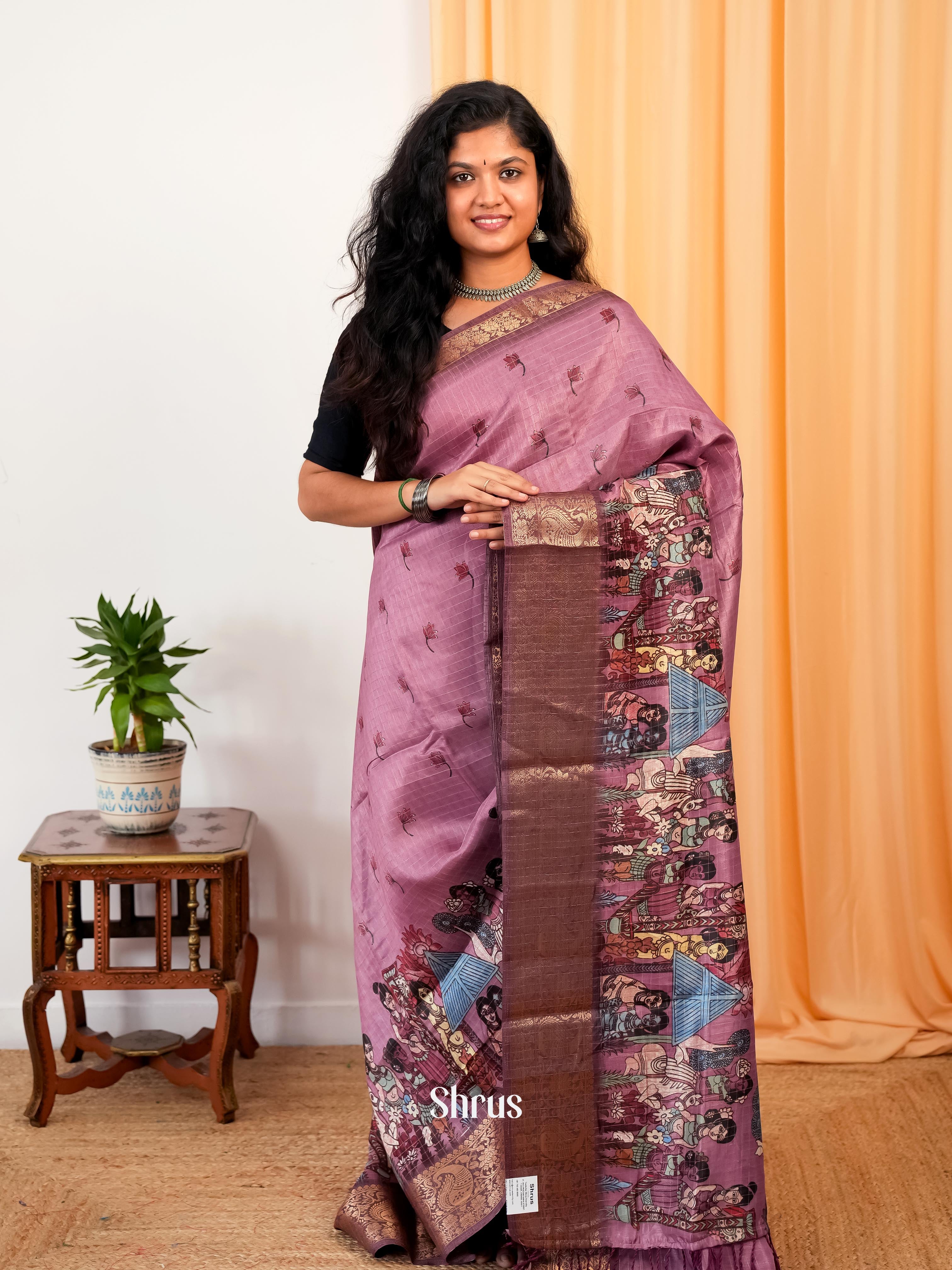 Pink & Brown - Semi Dola silk Saree - Shop on Shrus.com