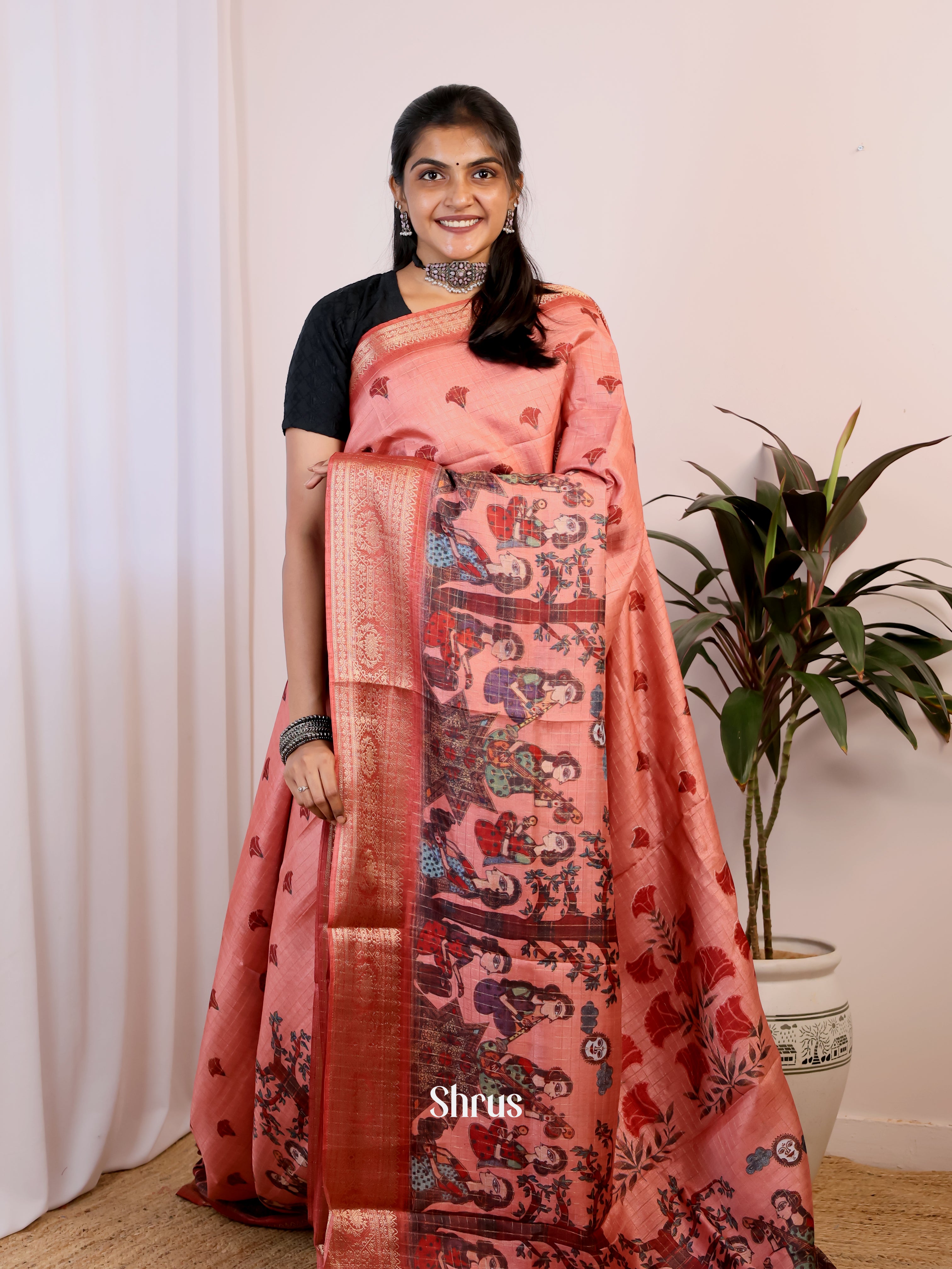 Peach- Semi Dola silk Saree - Shop on Shrus.com