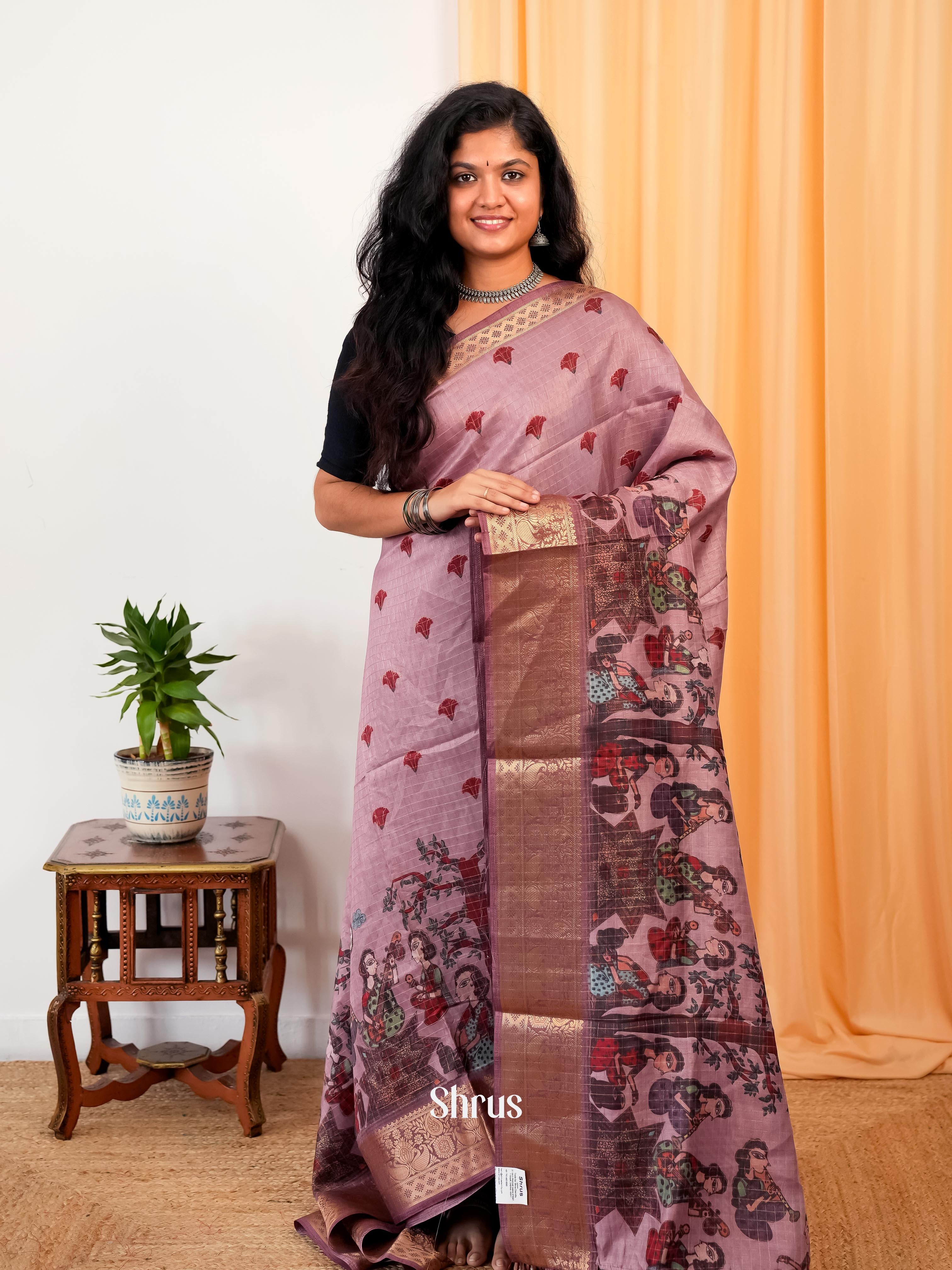 Pink- Semi Dola silk Saree - Shop on Shrus.com