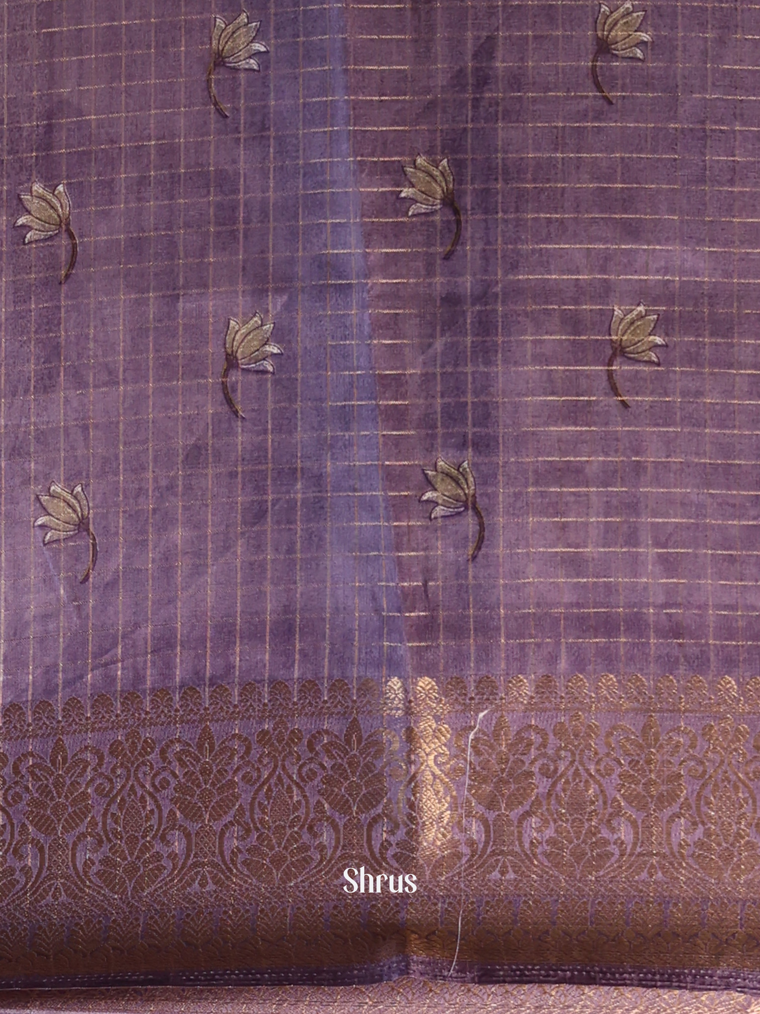Cream & Purple - Semi Dola silk Saree - Shop on Shrus.com