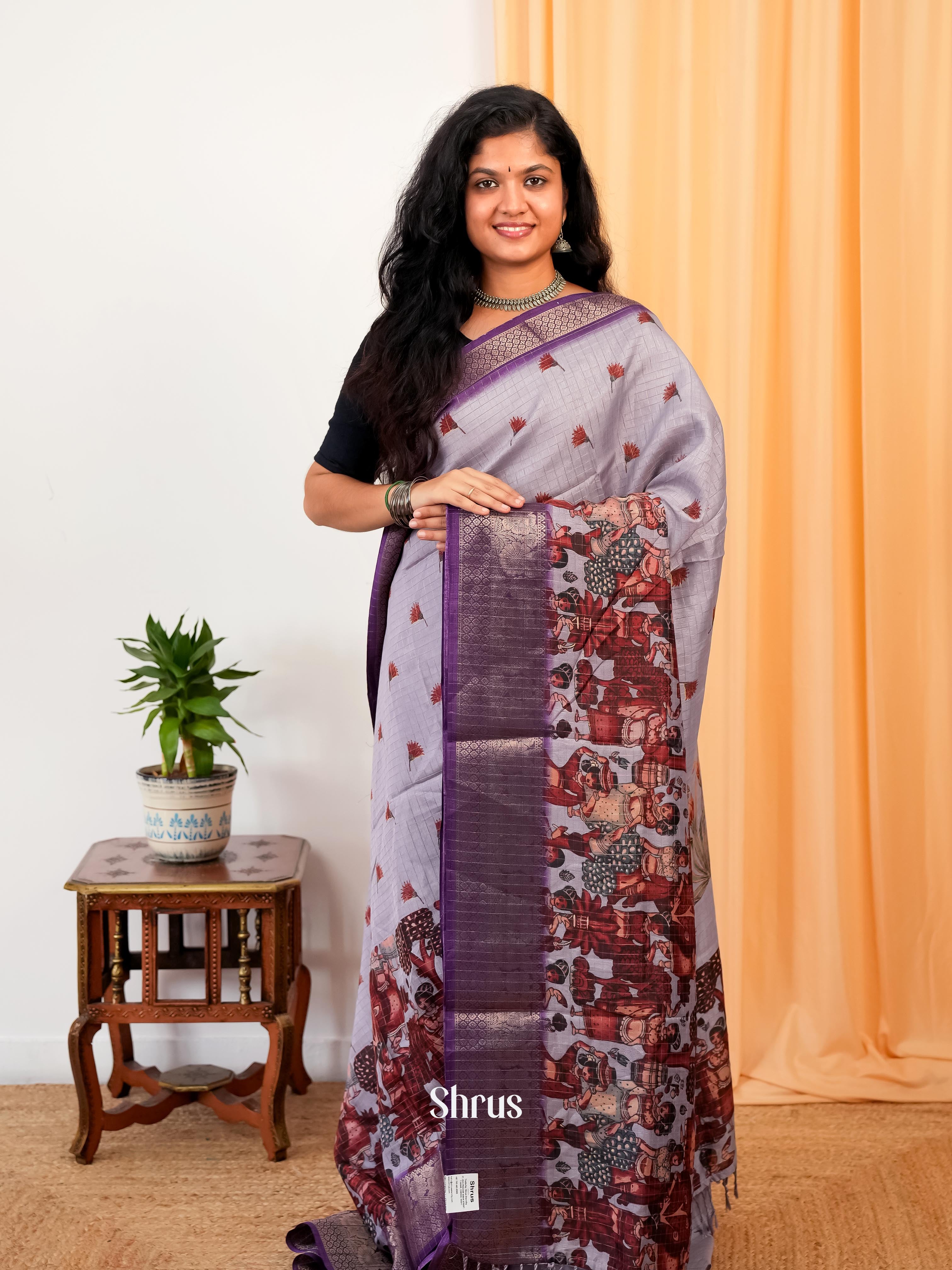 Purple - Semi Dola silk Saree - Shop on Shrus.com