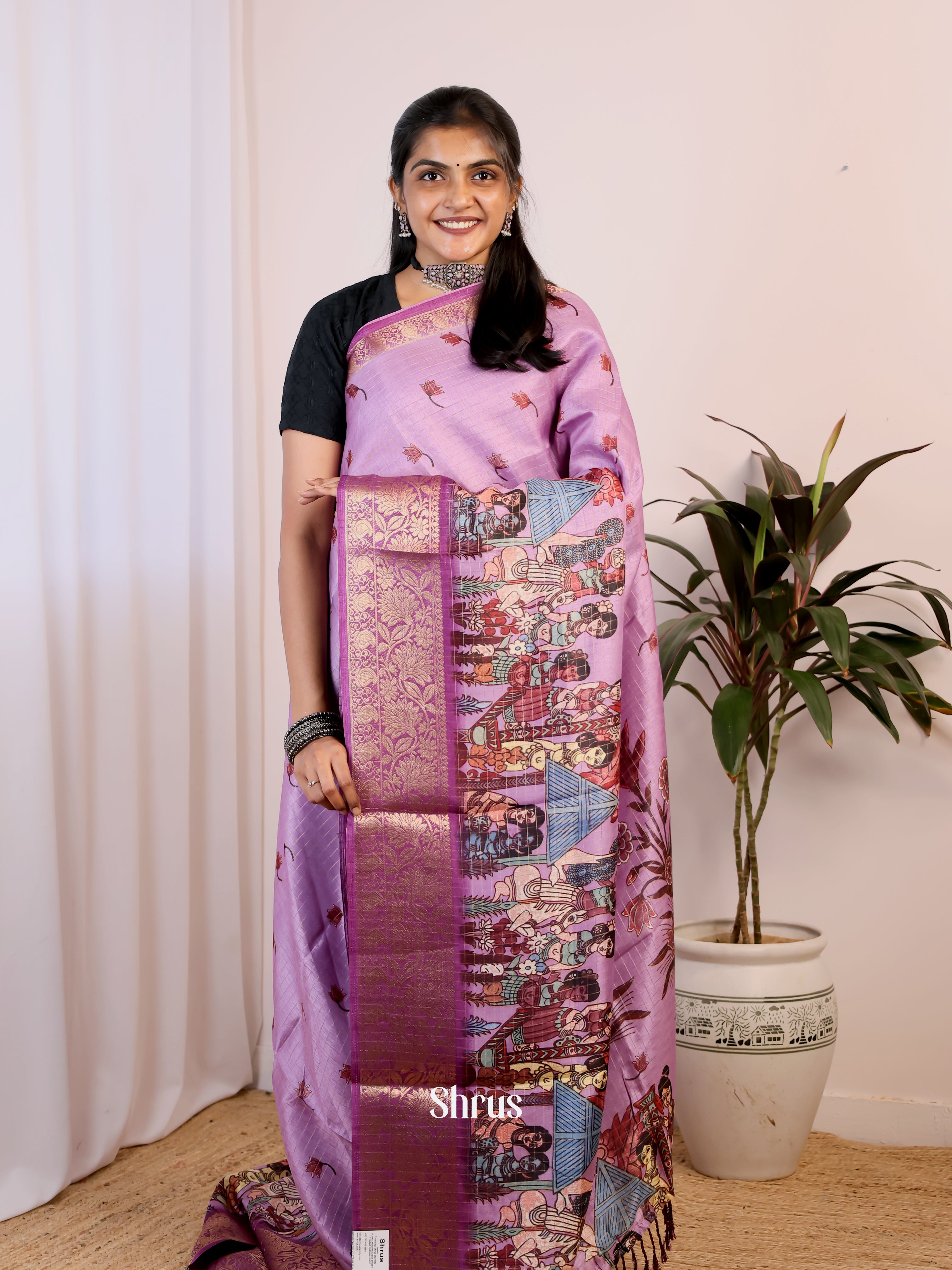 Purple - Semi Dola silk Saree - Shop on Shrus.com