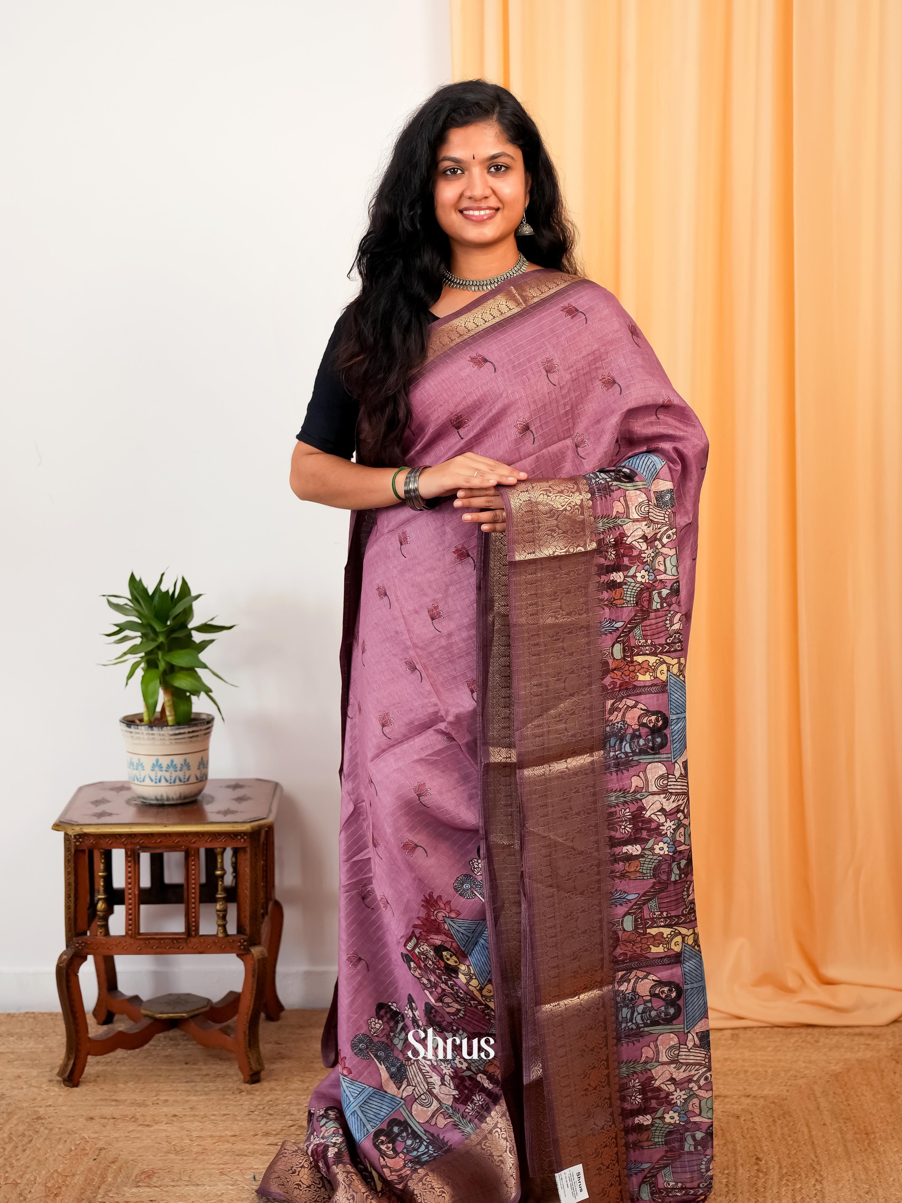 Onion Pink - Semi Dola silk Saree - Shop on Shrus.com