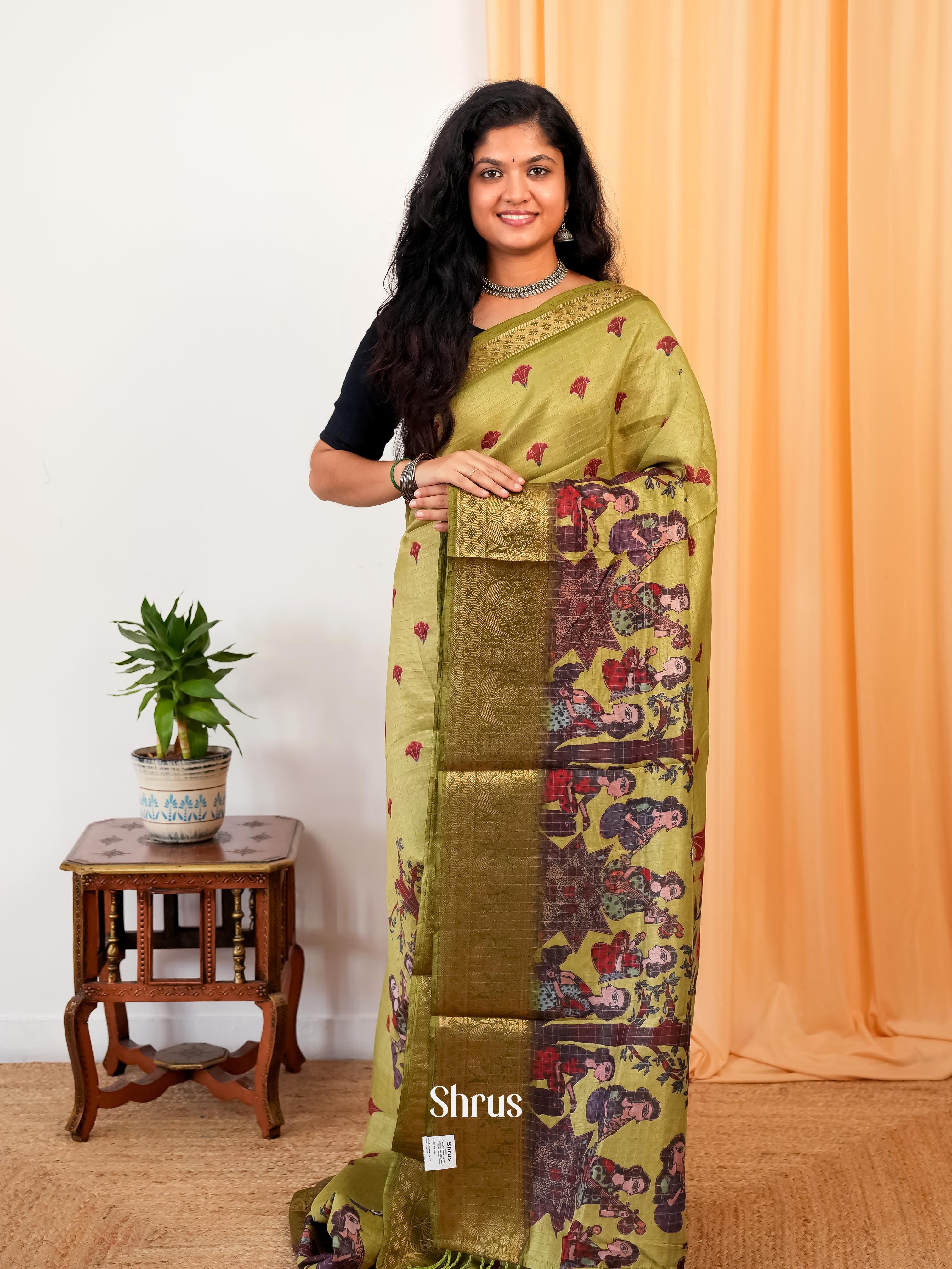Green - Semi Dola silk Saree - Shop on Shrus.com