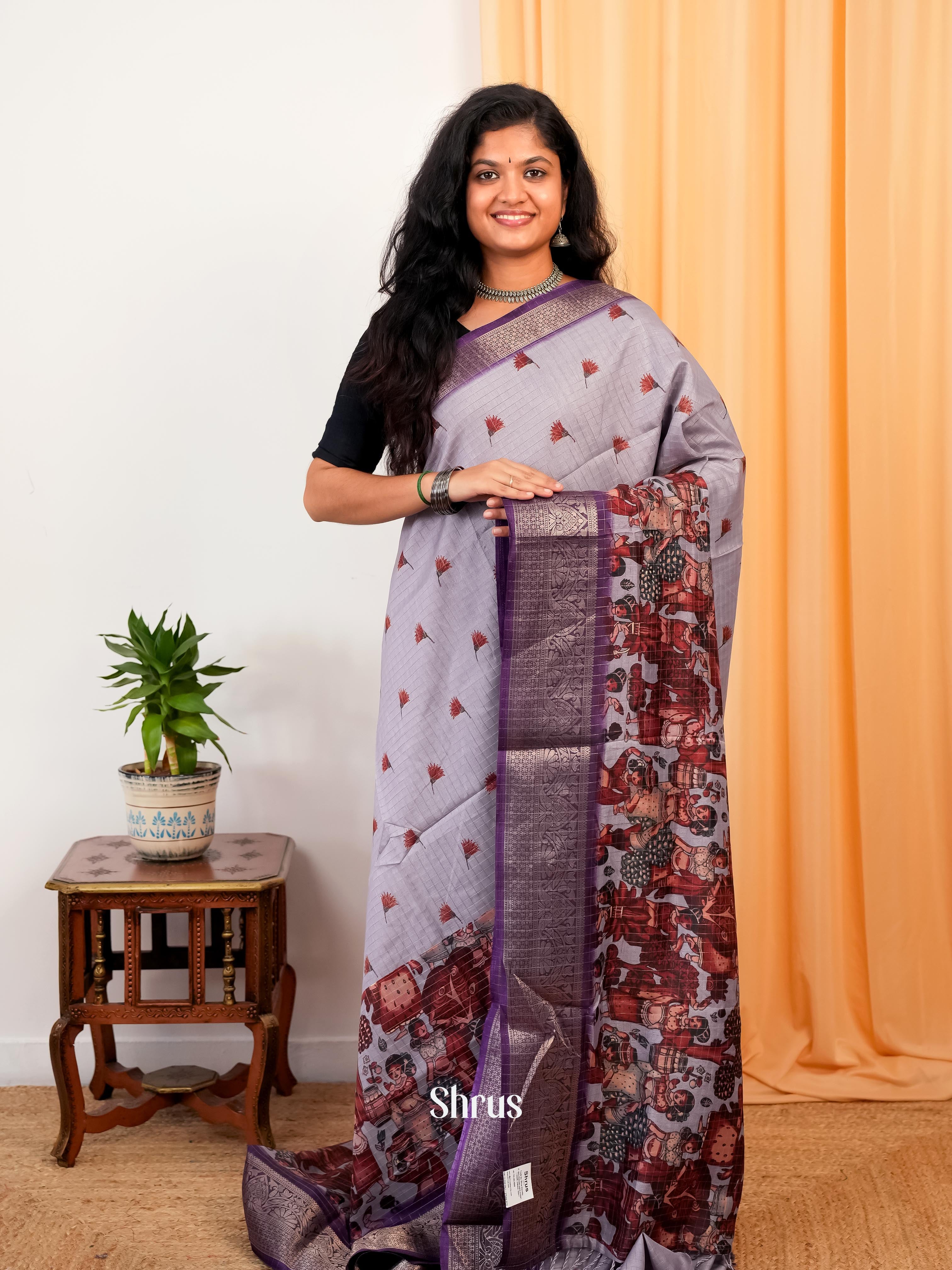 Purple - Semi Dola silk Saree - Shop on Shrus.com