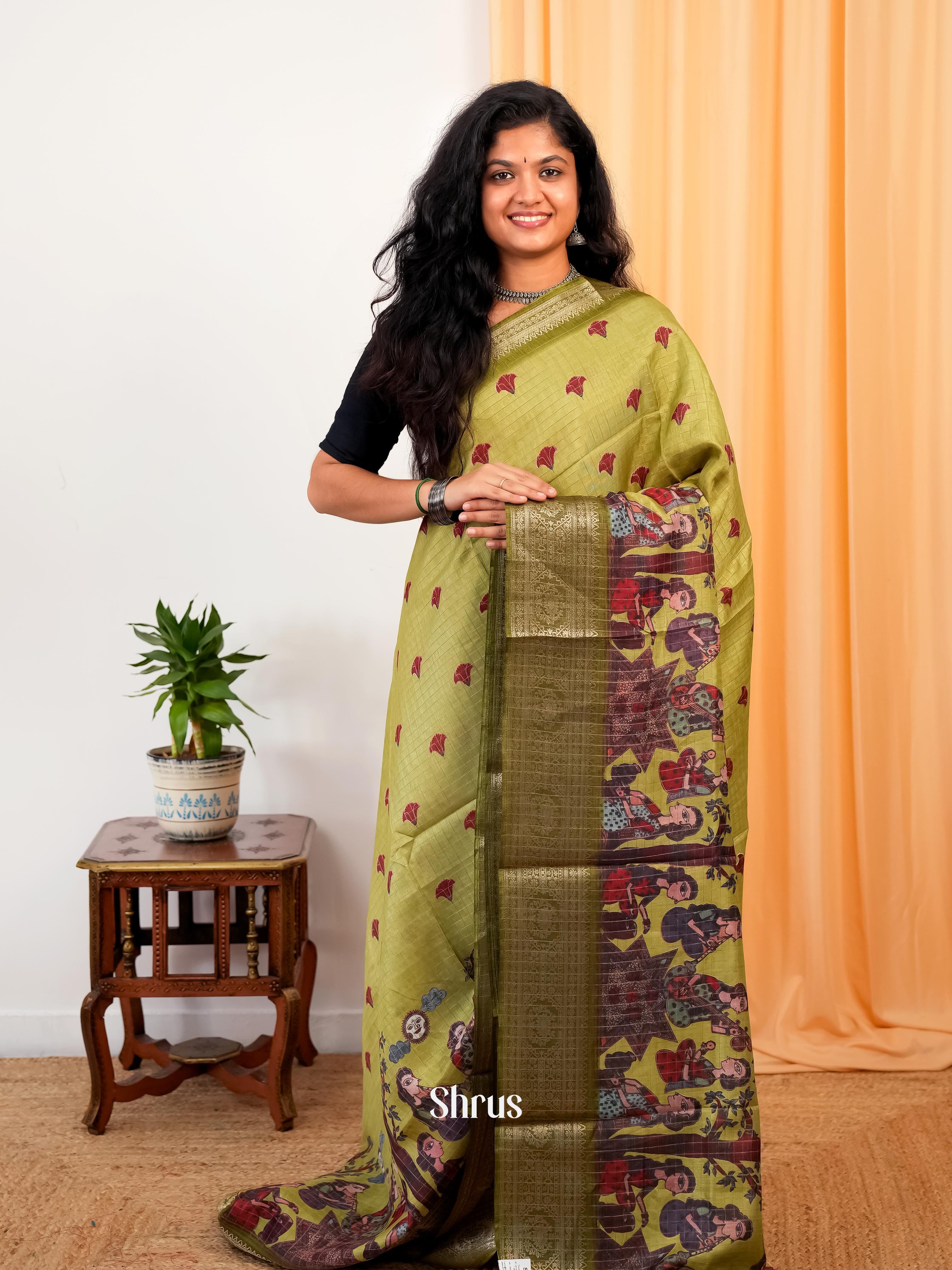 Lite Green - Semi Dola silk Saree - Shop on Shrus.com