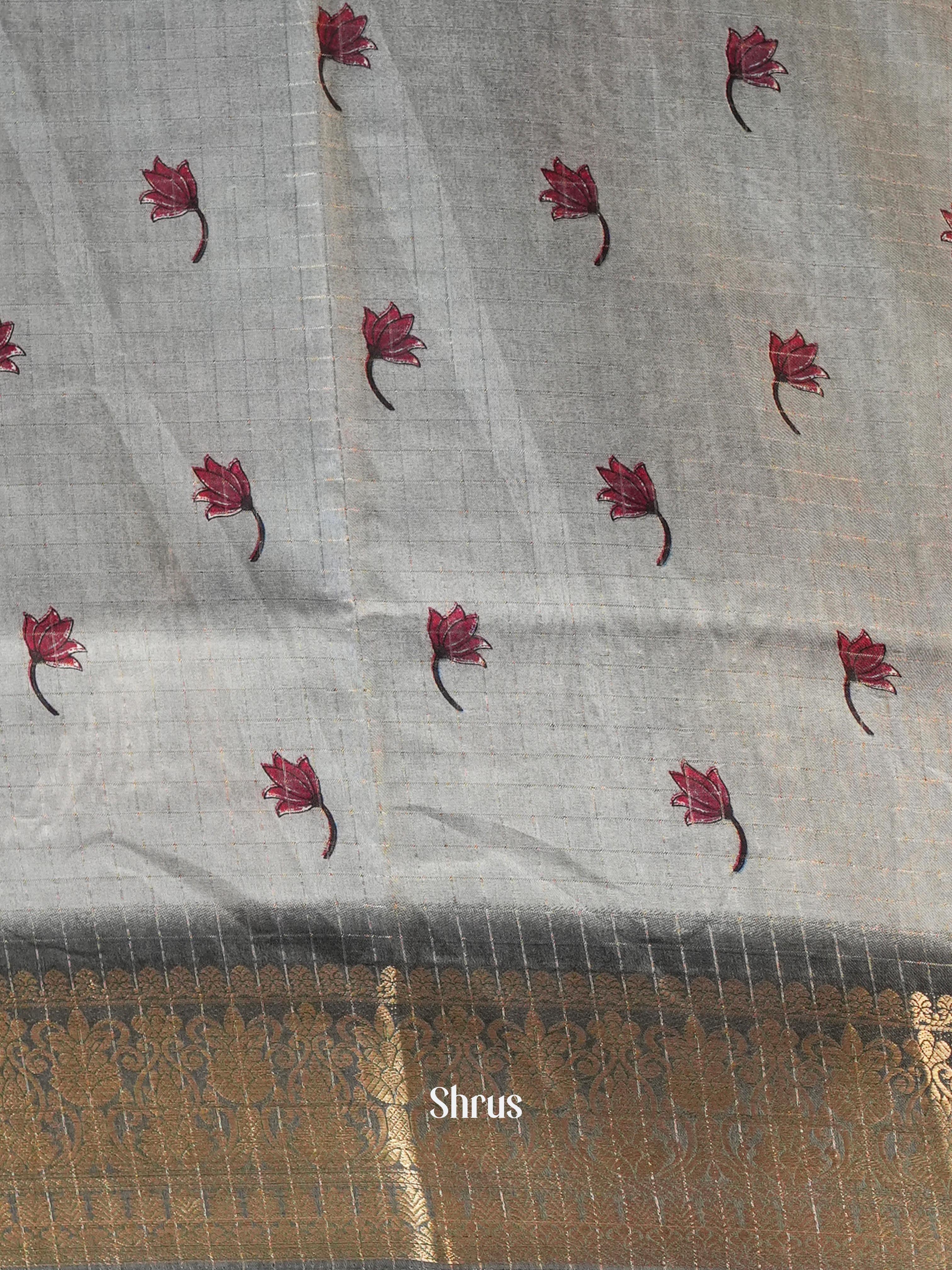 grey - Semi Dola silk Saree - Shop on Shrus.com