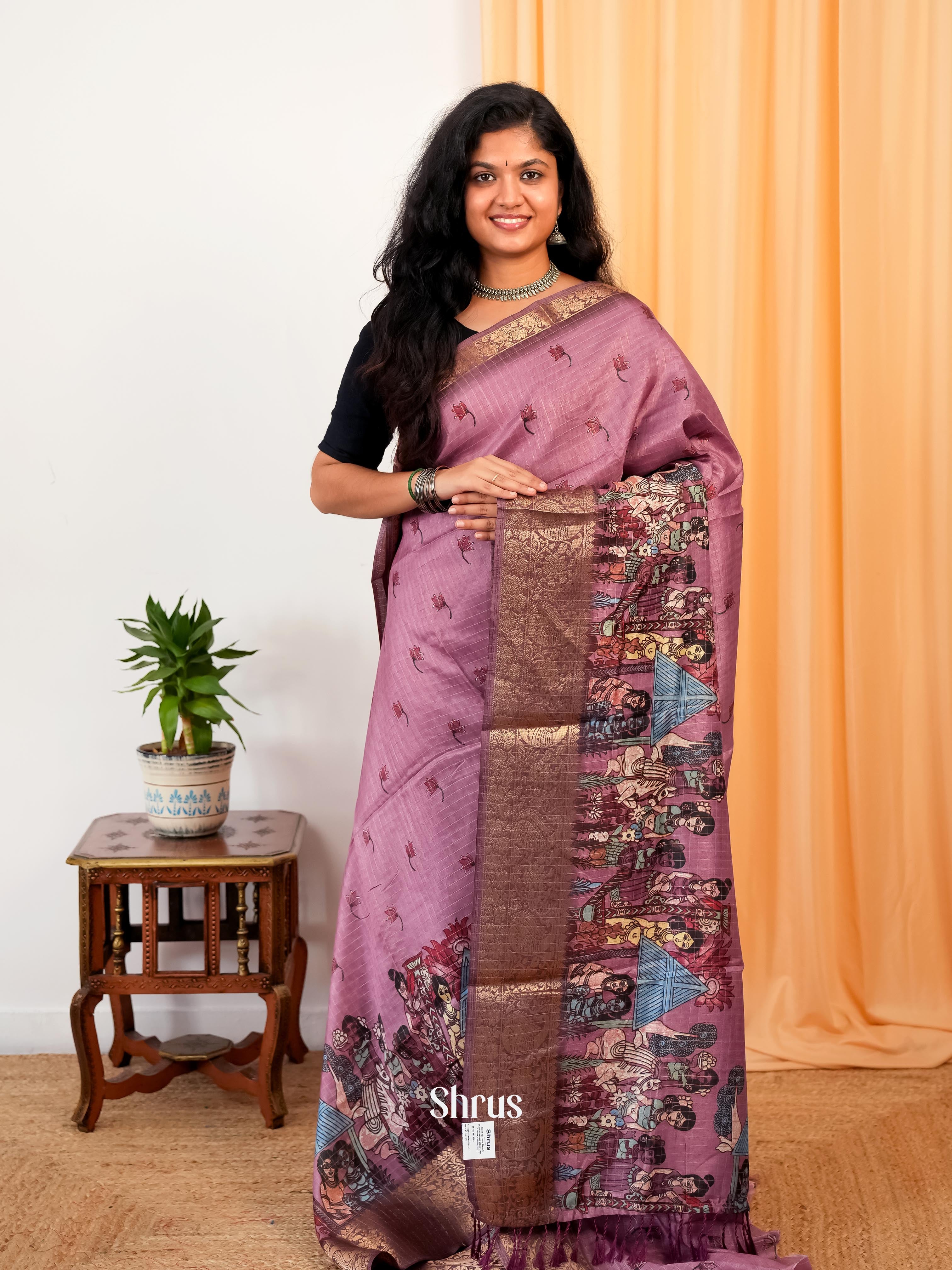 Onion Pink - Semi Dola silk Saree - Shop on Shrus.com