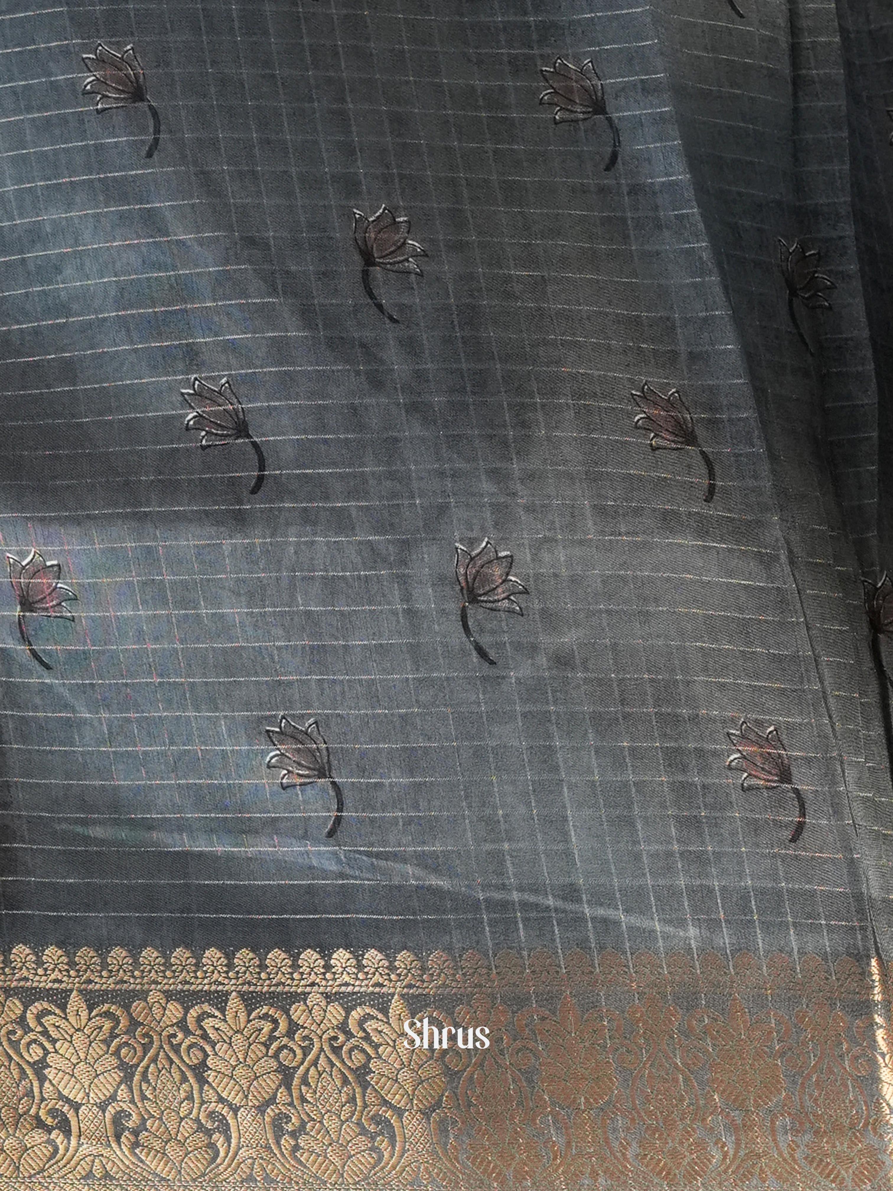 Cream & Grey - Semi Dola silk Saree - Shop on Shrus.com