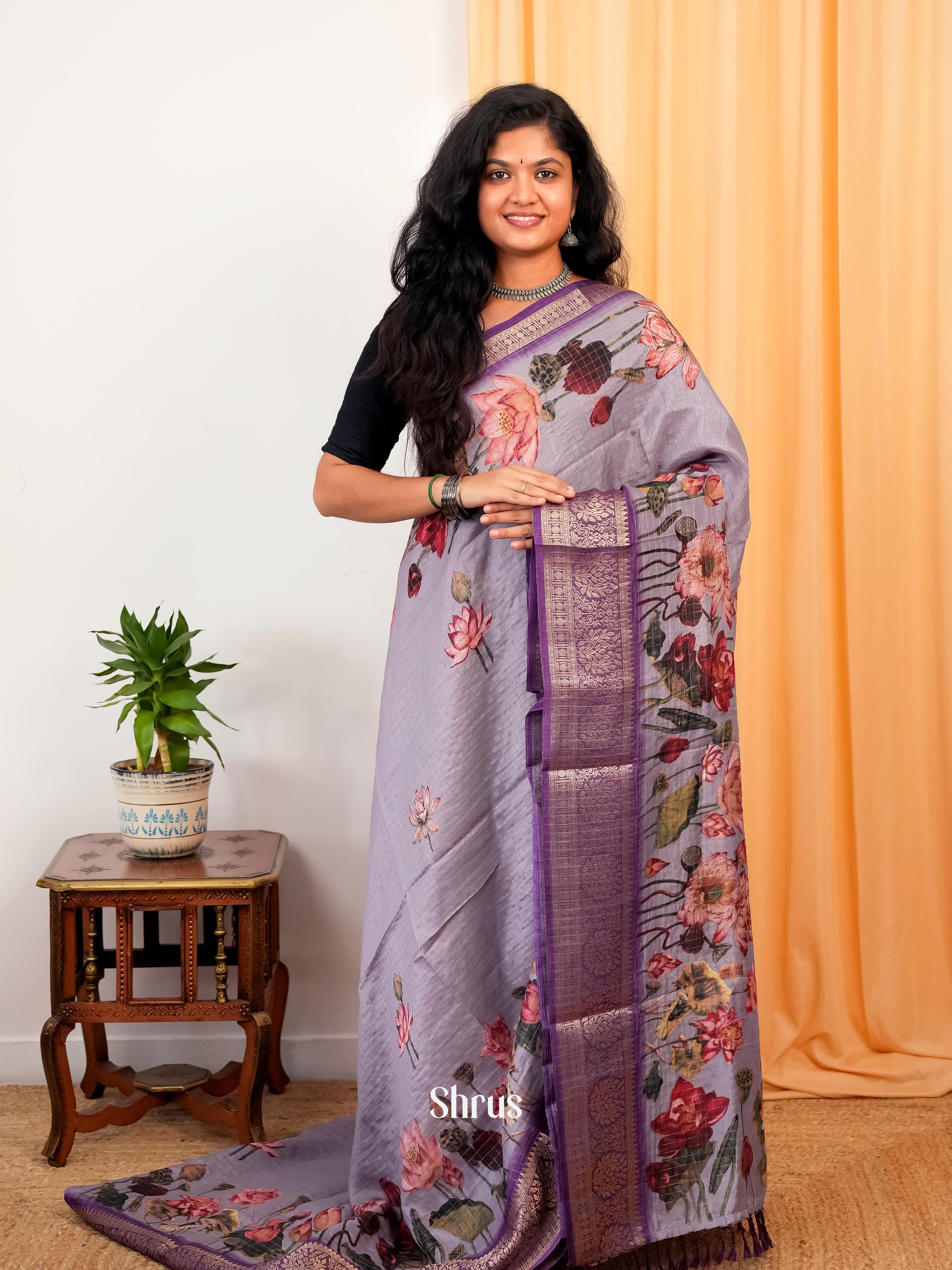 Mild Lavender & Purple - Semi Dola silk Saree - Shop on Shrus.com