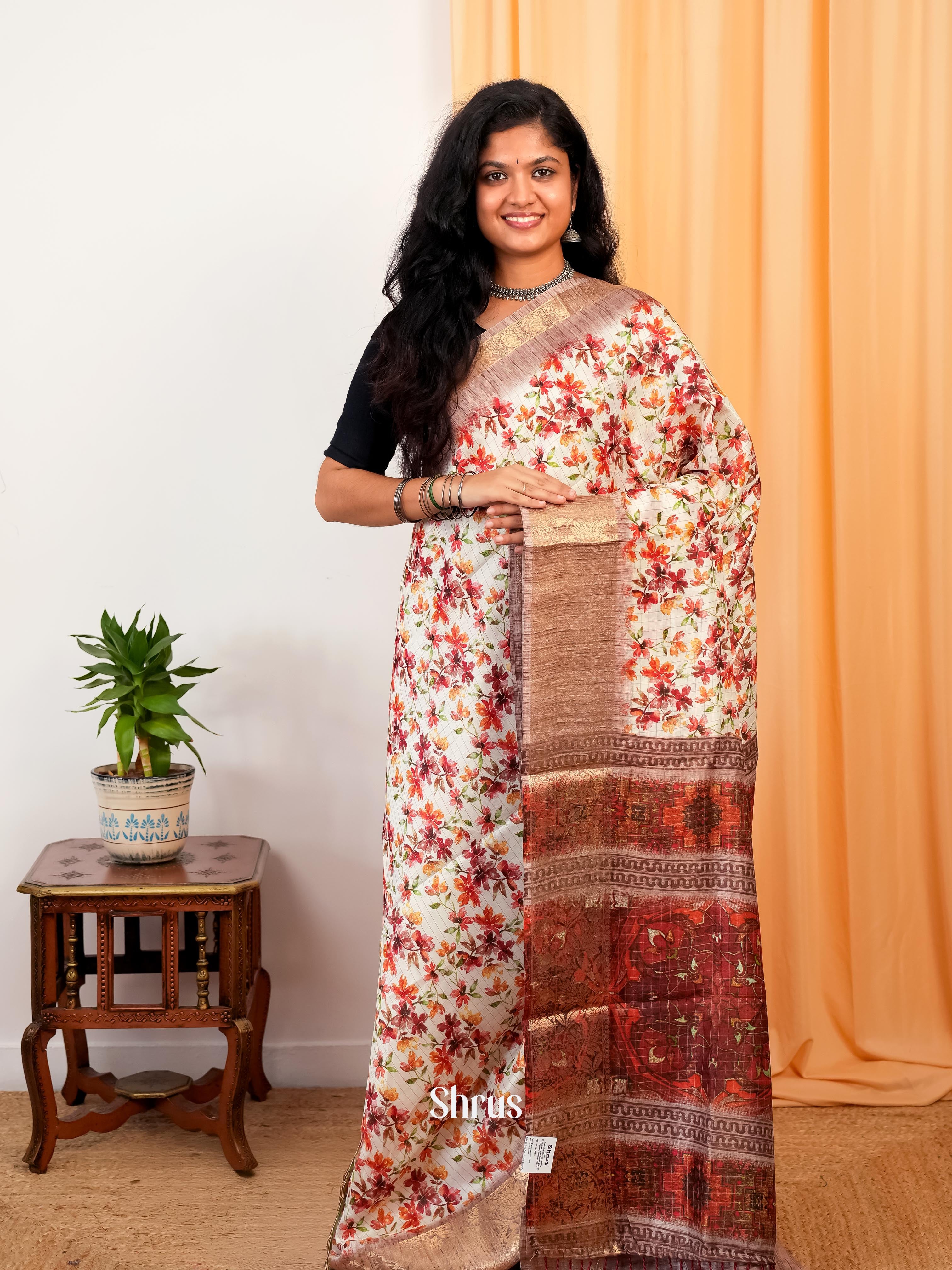 Lite Green & Brown- Semi Dola silk Saree - Shop on Shrus.com
