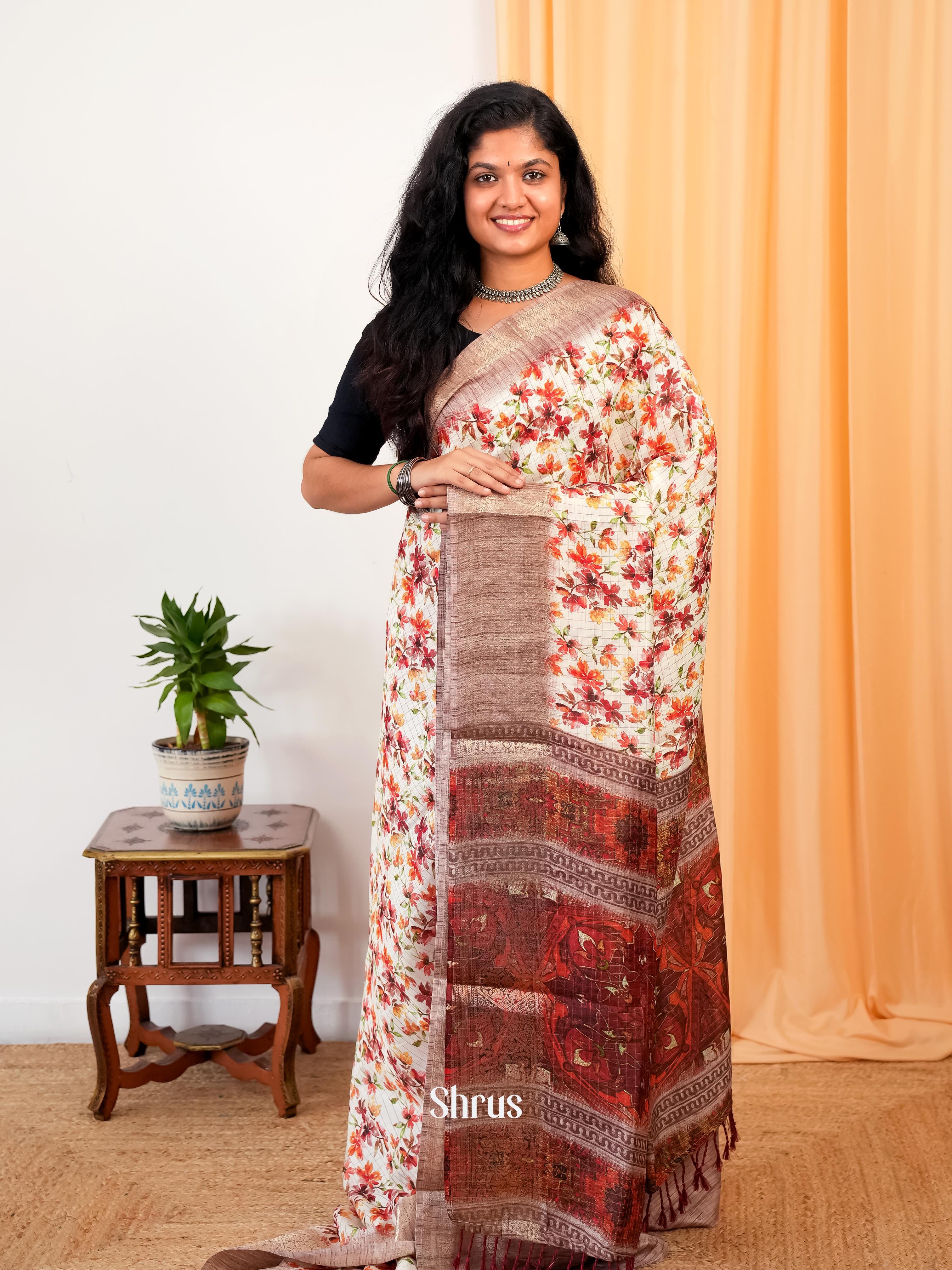 Mint Green & Brown - Semi Dola silk Saree - Shop on Shrus.com