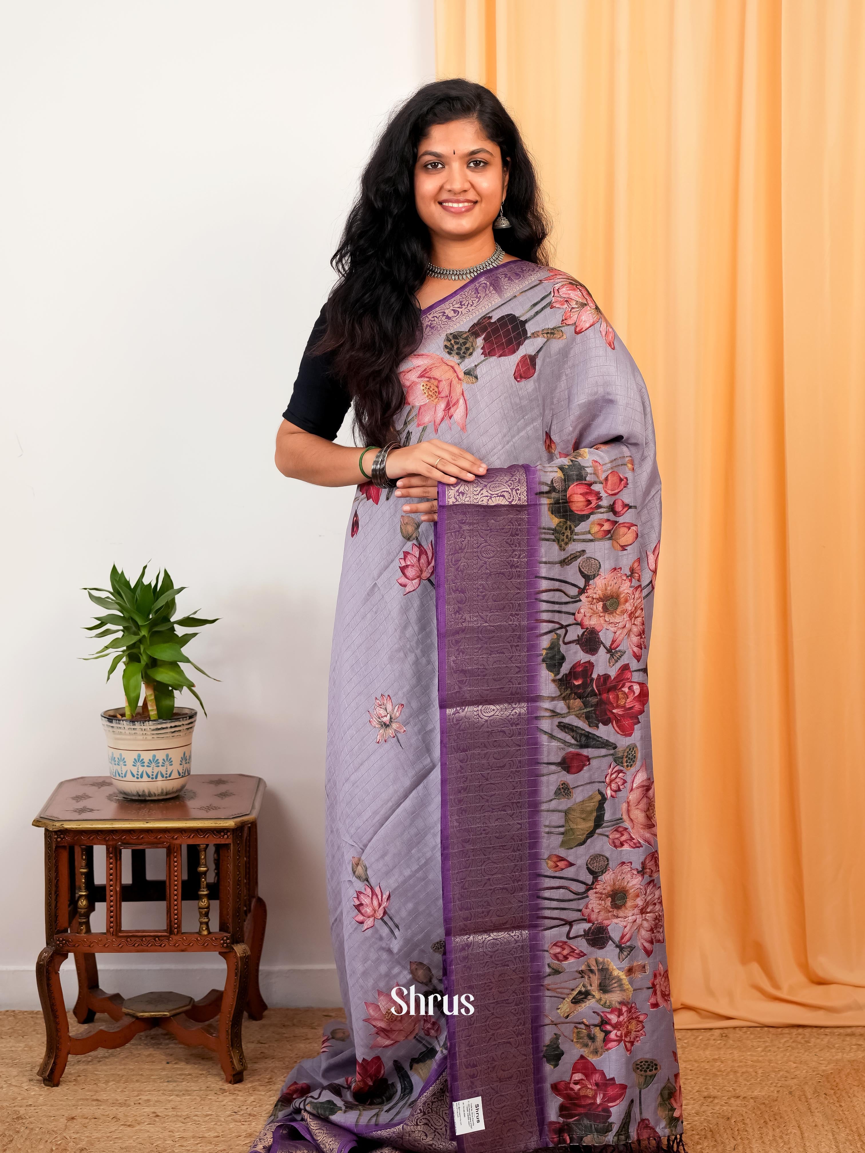 Purple - Semi Dola silk Saree - Shop on Shrus.com