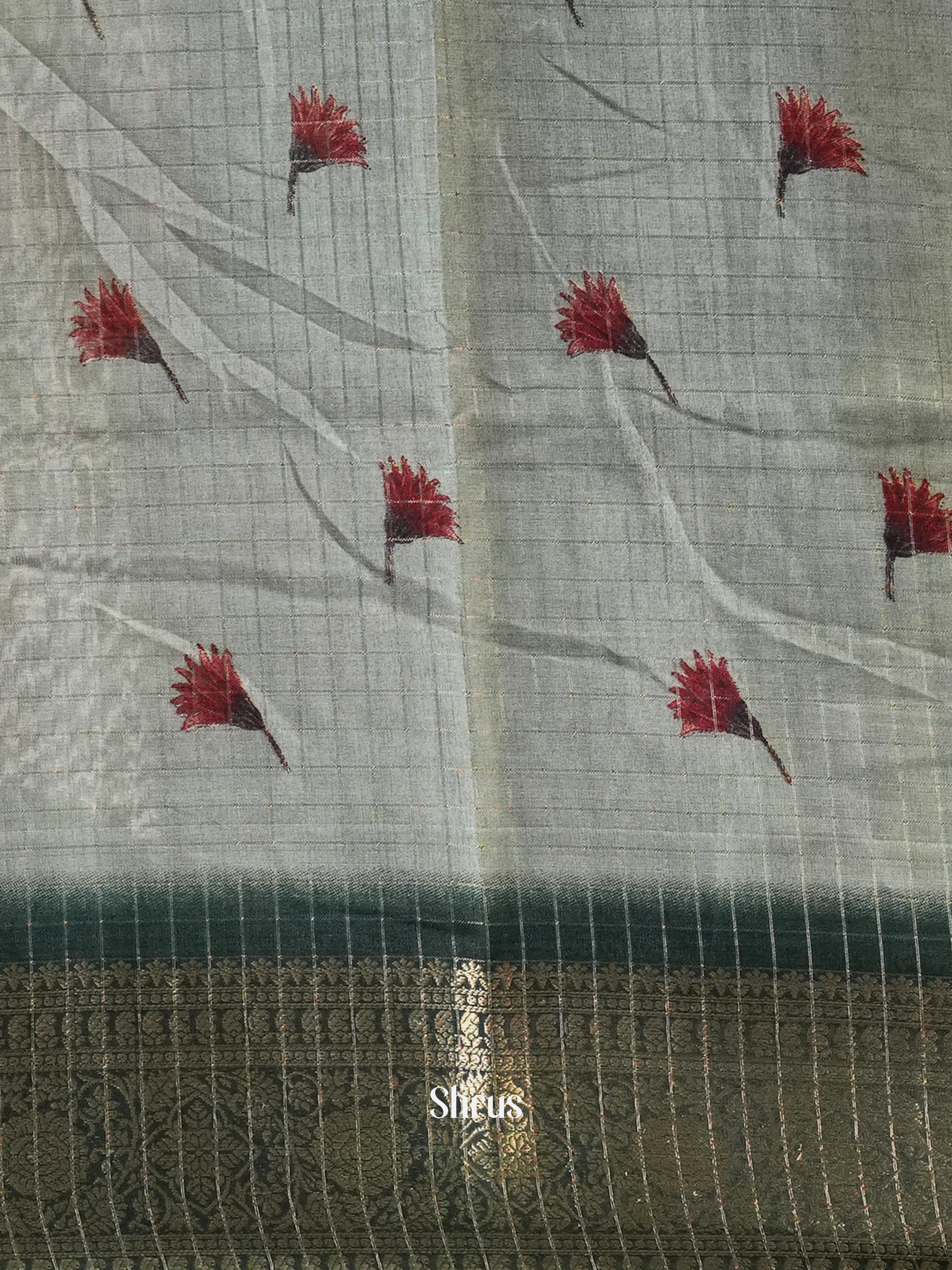 Grey Green & Green - Semi Dola silk Saree - Shop on Shrus.com