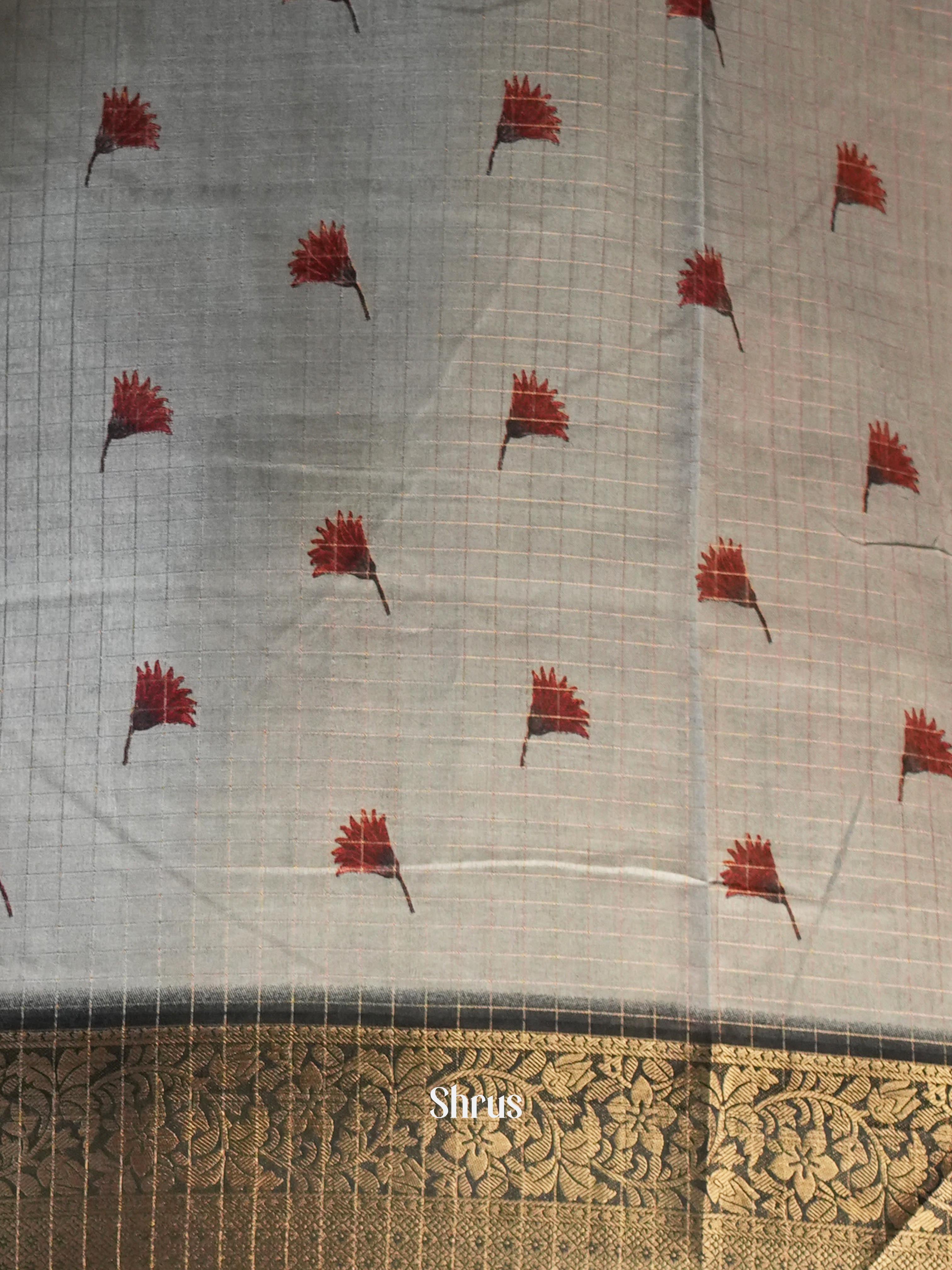 Grey & Black - Semi Dola silk Saree - Shop on Shrus.com