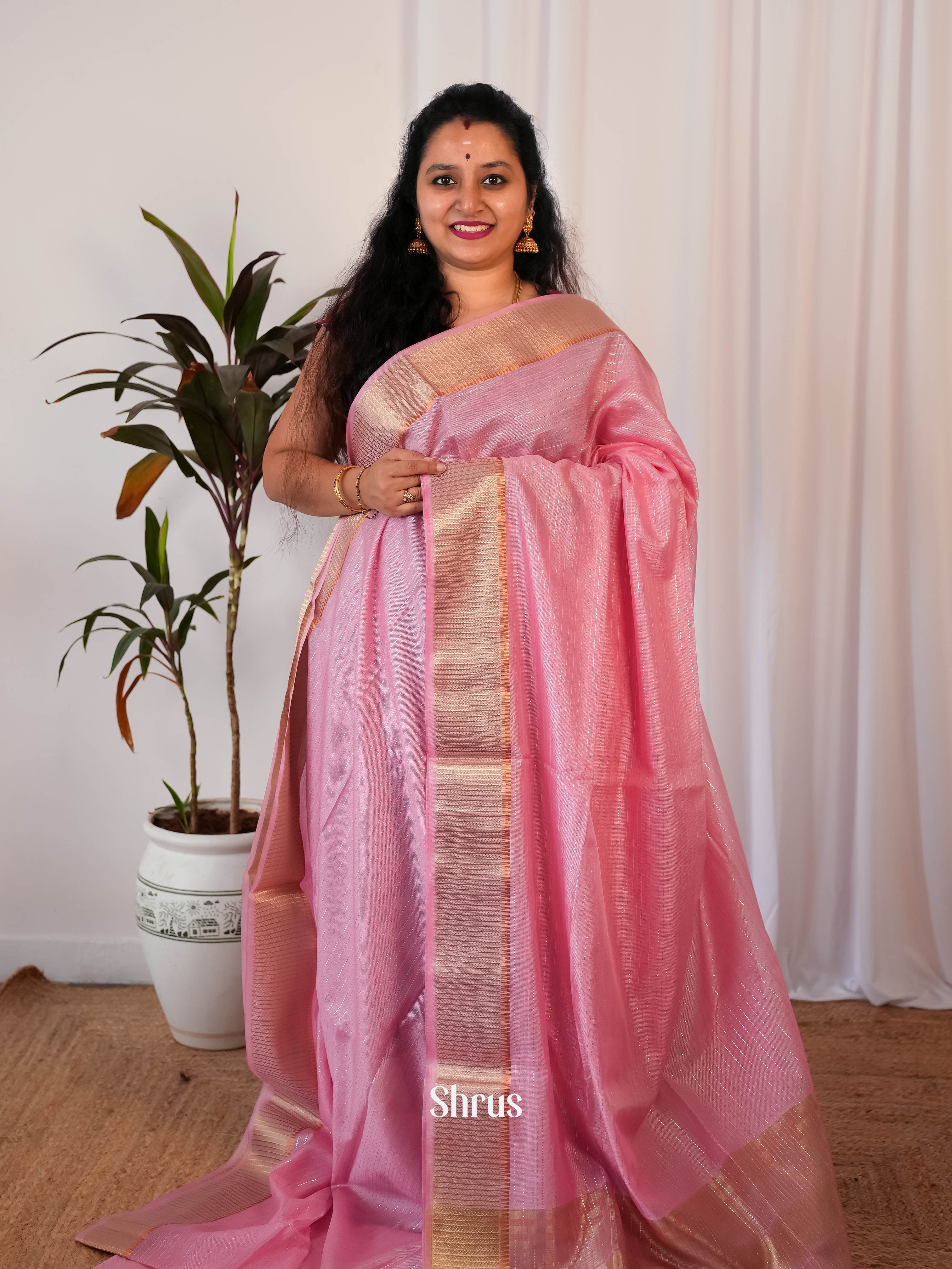 Pink - Semi Jute Saree - Shop on Shrus.com