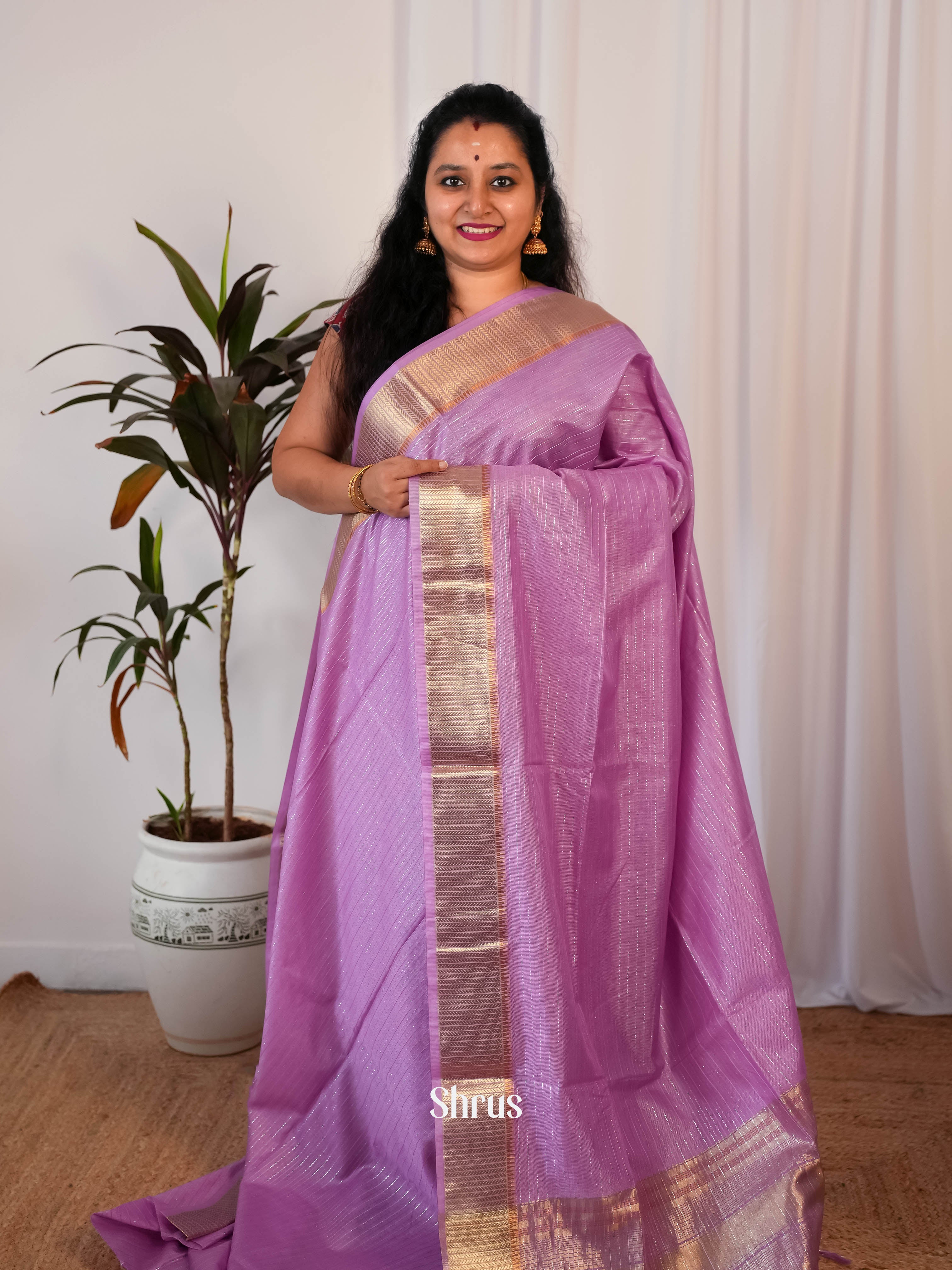 Purple - Semi Jute Saree - Shop on Shrus.com