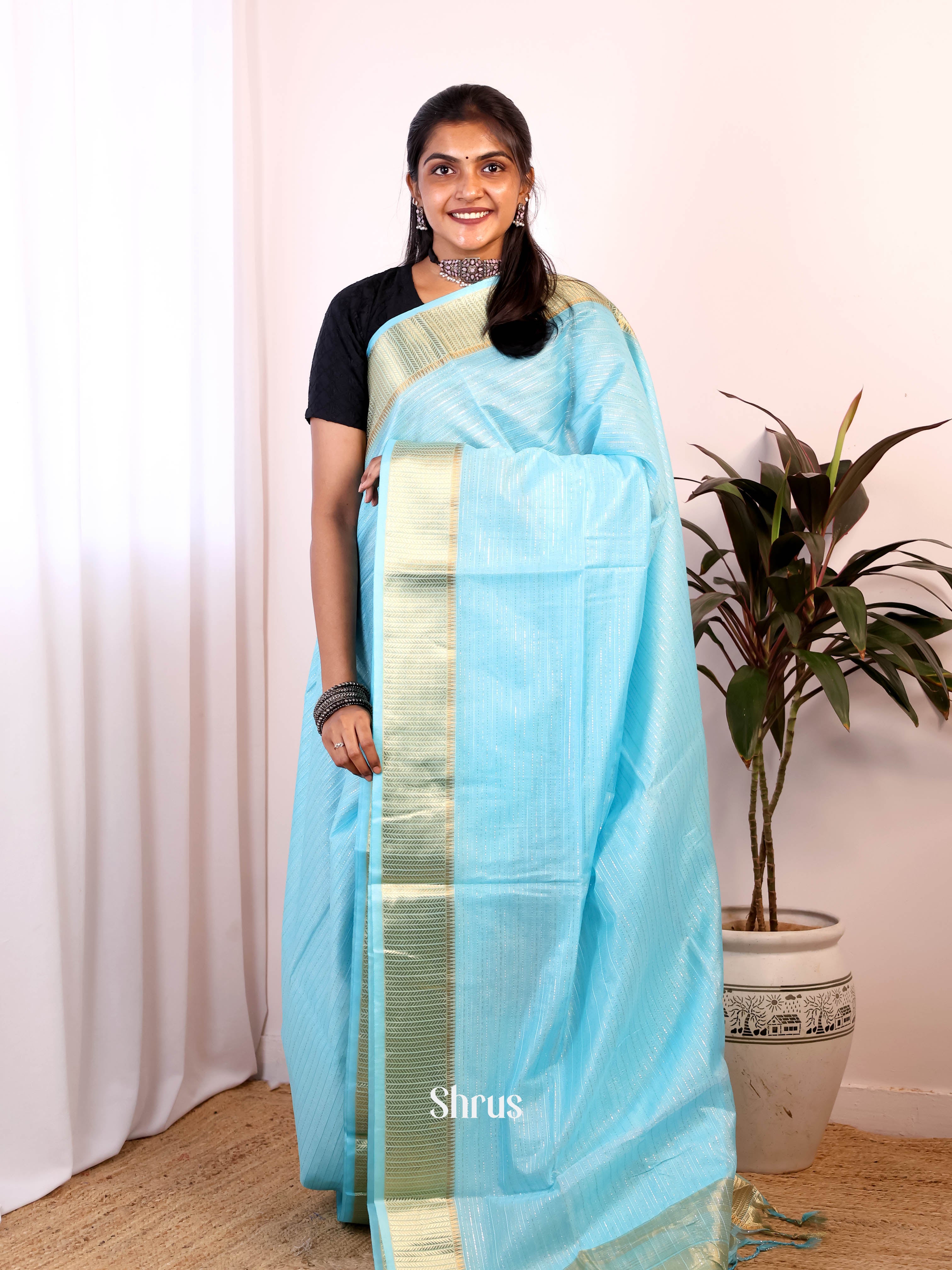 Blue- Semi Jute Saree - Shop on Shrus.com
