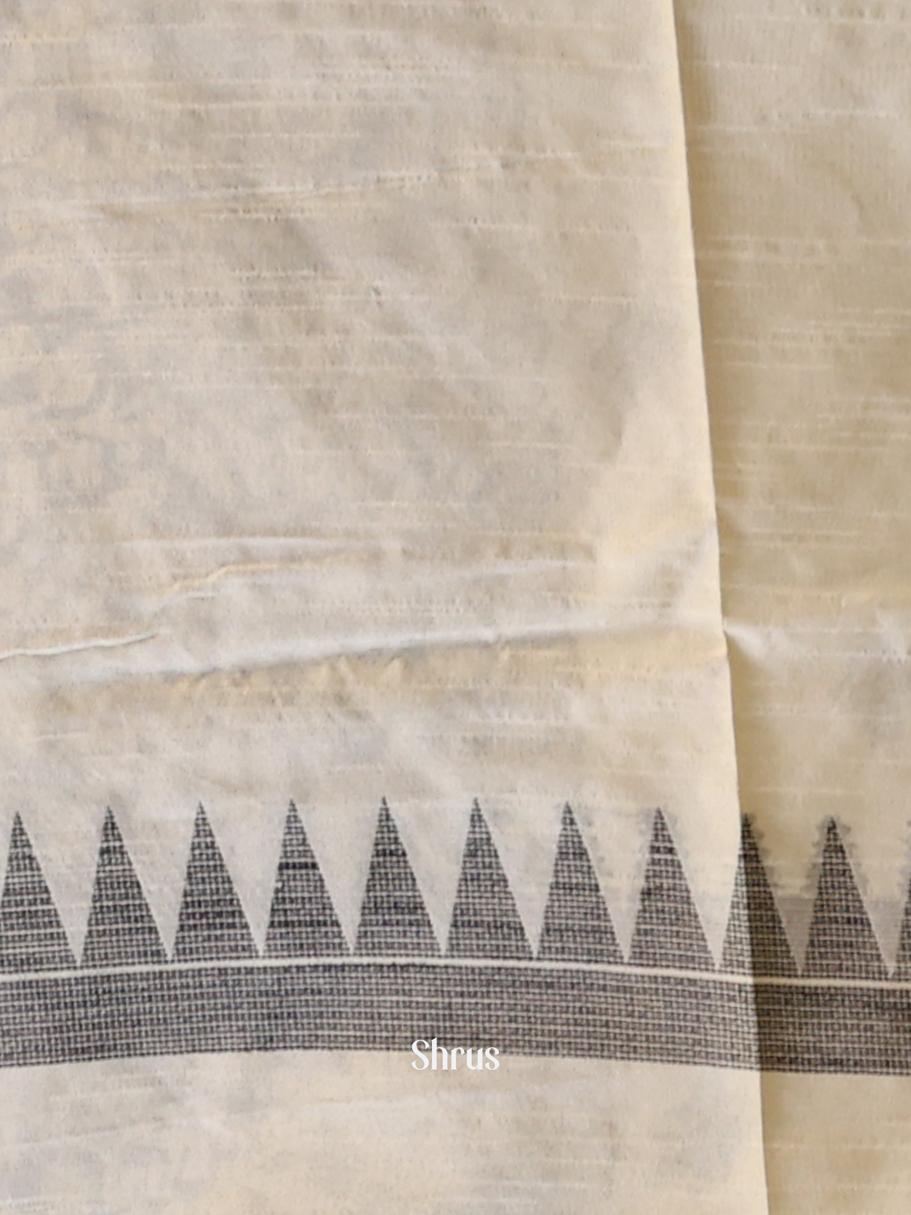 Cream & Black- Semi Rawsilk Saree - Shop on Shrus.com