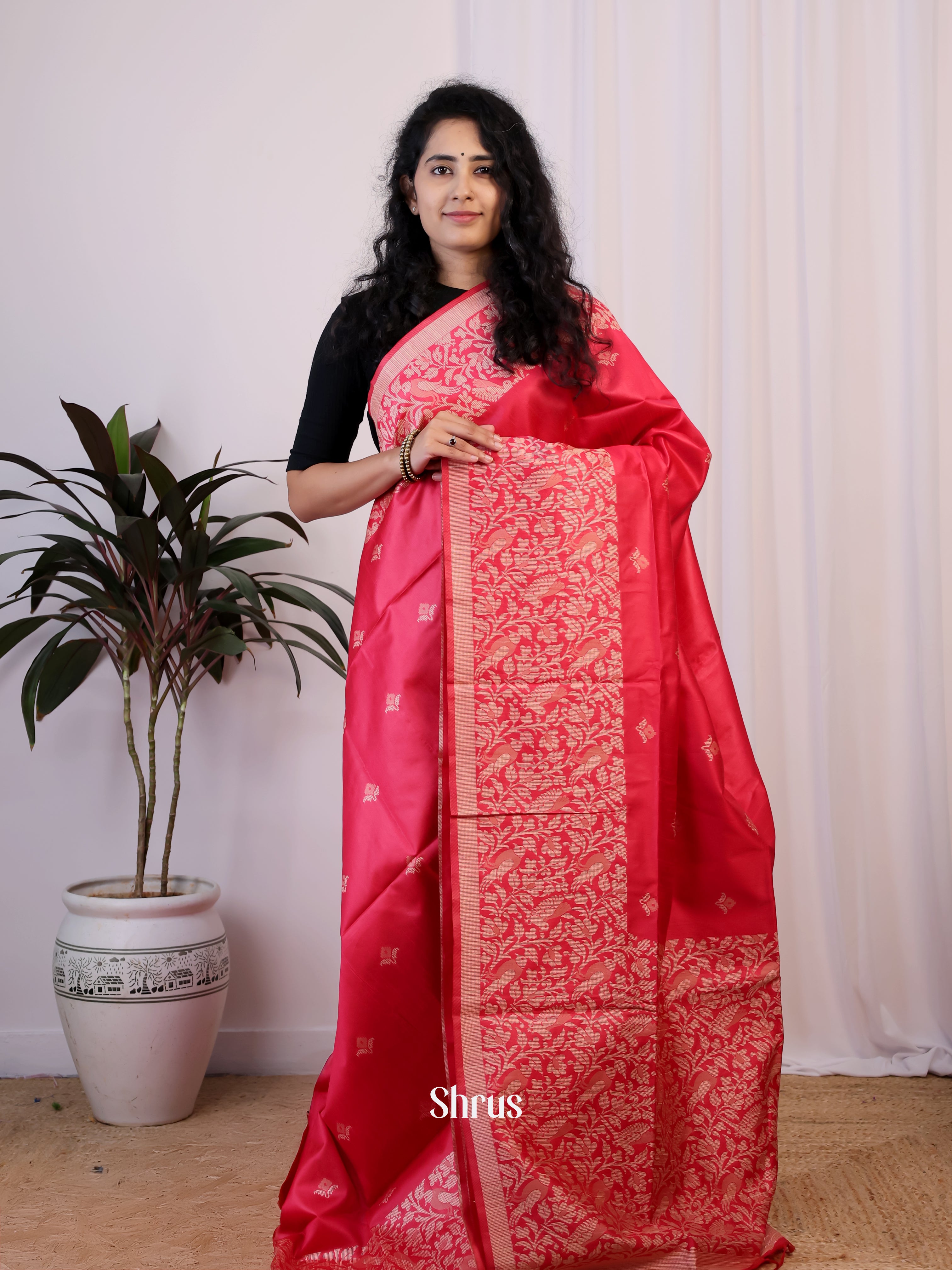 Red - Semi Rawsilk Saree - Shop on Shrus.com