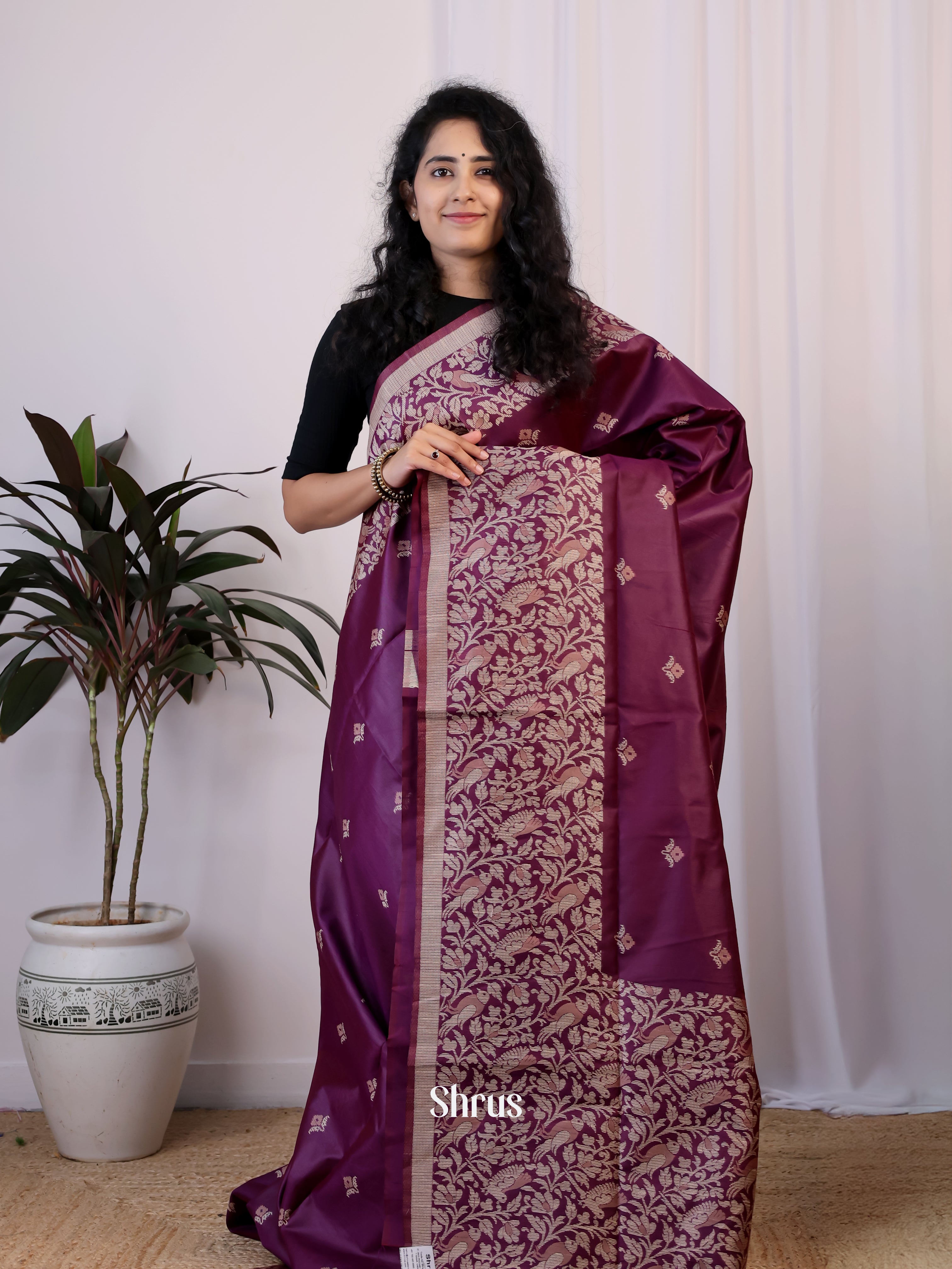 Purple - Semi Rawsilk Saree - Shop on Shrus.com