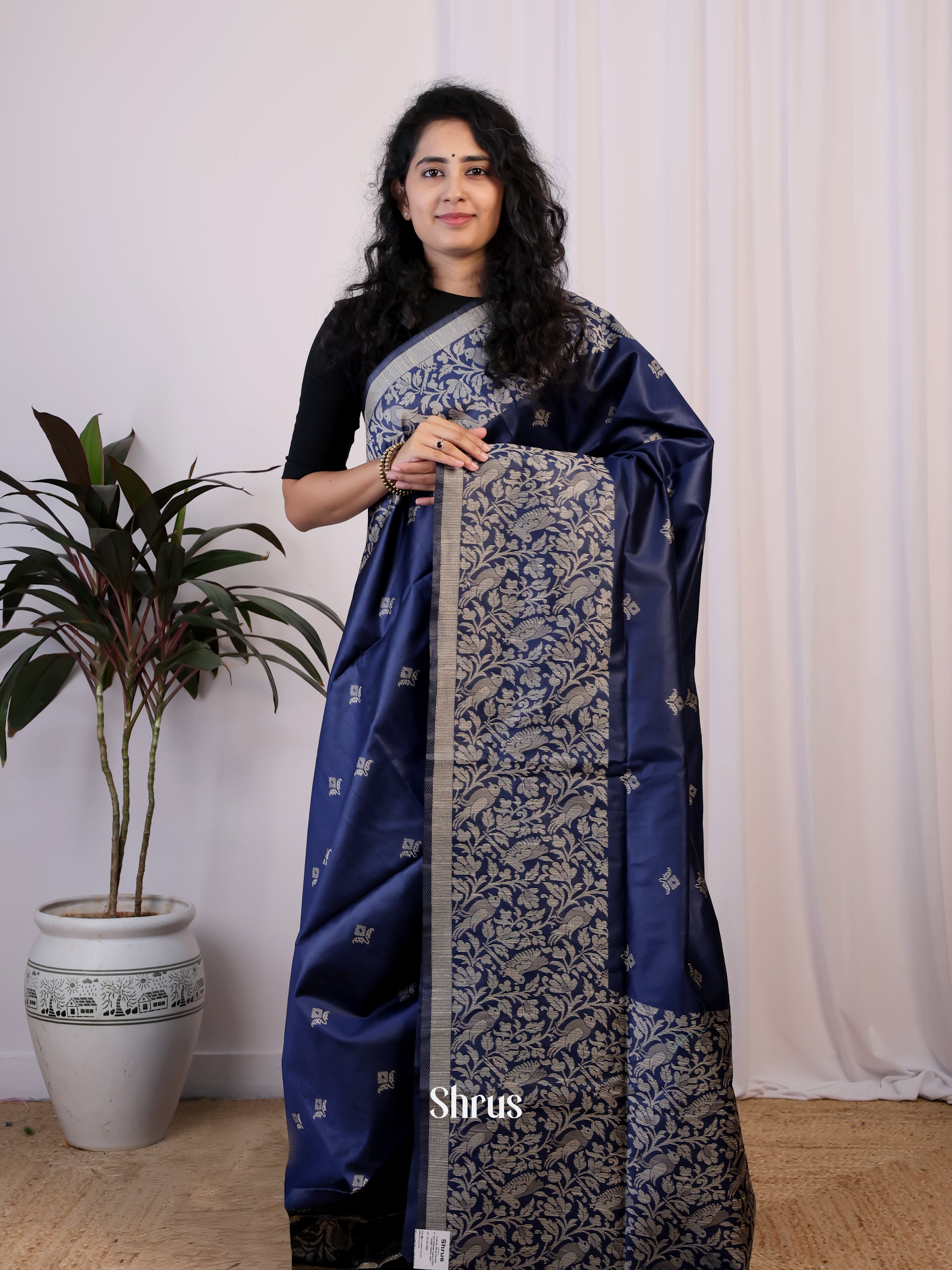 Blue - Semi Rawsilk Saree - Shop on Shrus.com