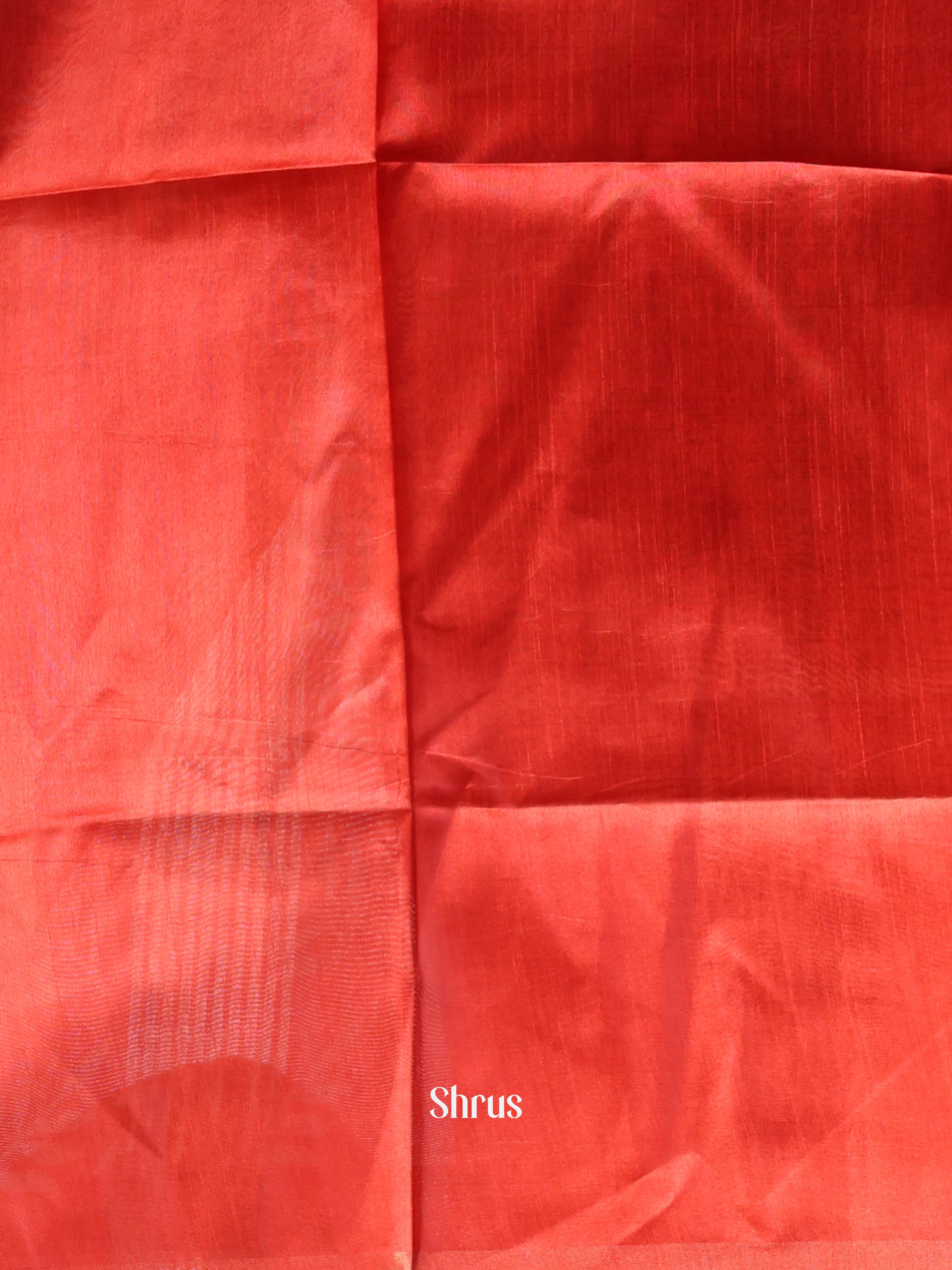 Grey & Red - Semi Jute Saree - Shop on Shrus.com