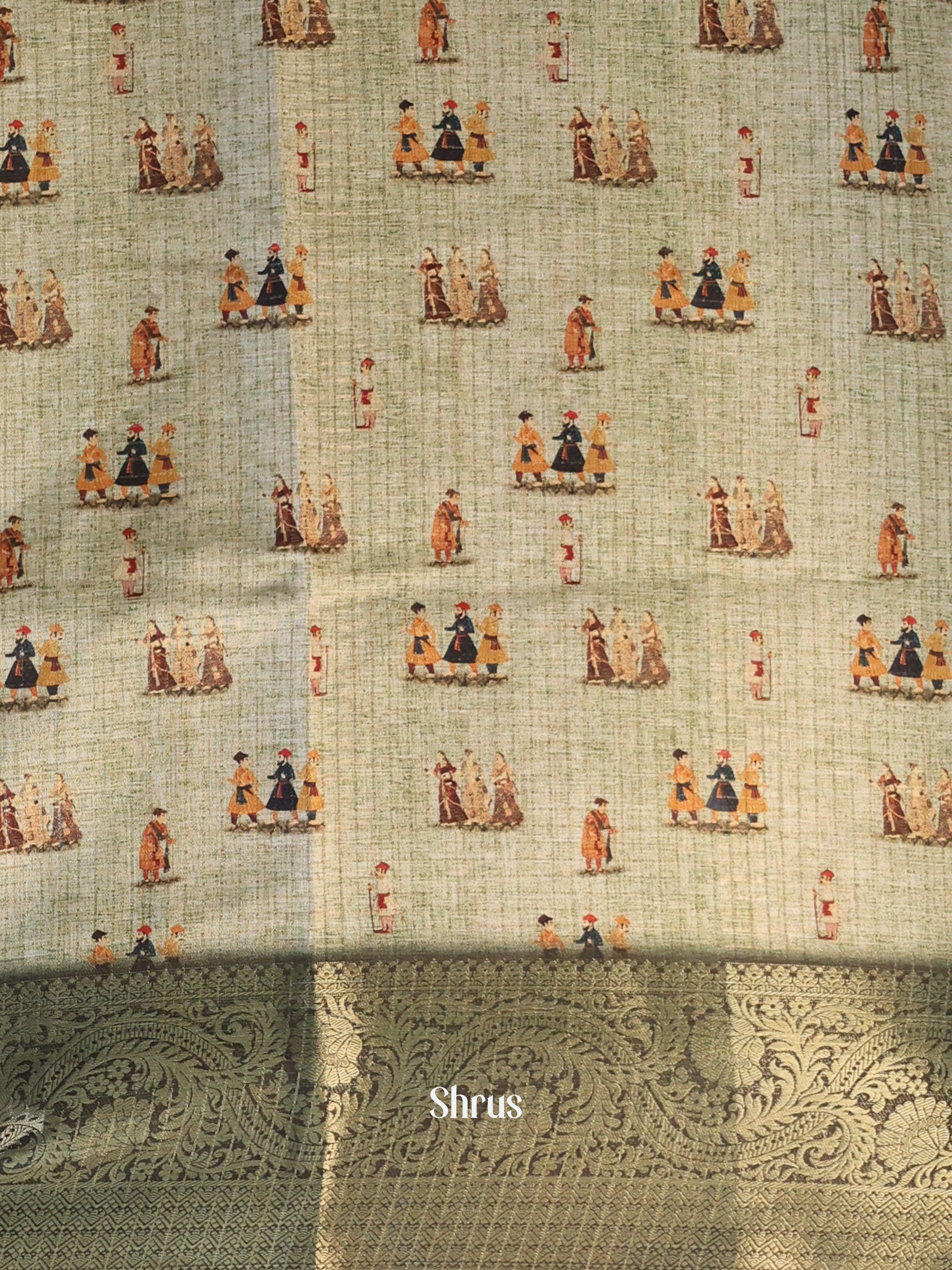 Lite Green & Green - Printed Semi Tussar Saree - Shop on Shrus.com