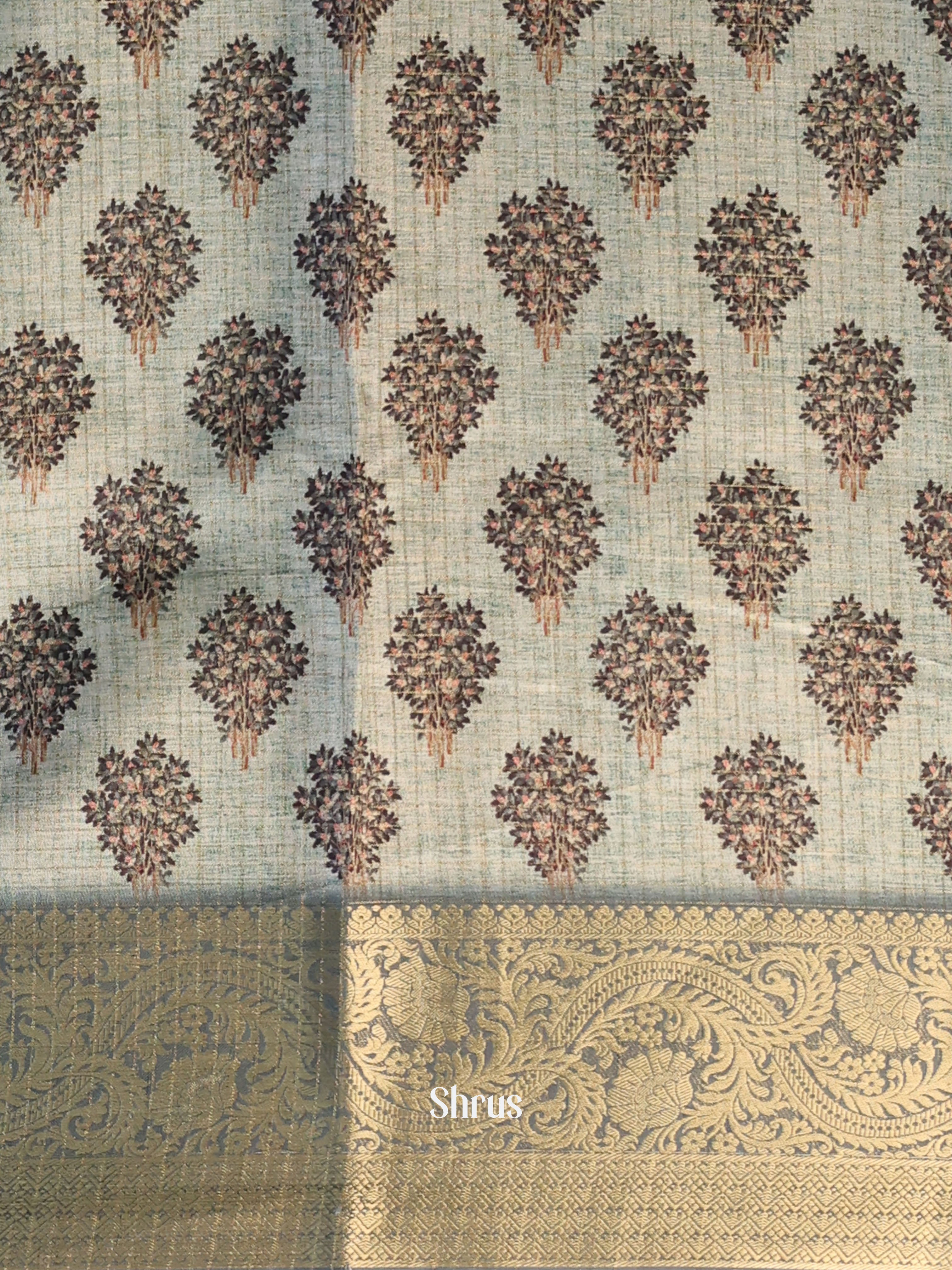 Lite Blue & Grey- Printed Semi Tussar Saree - Shop on Shrus.com