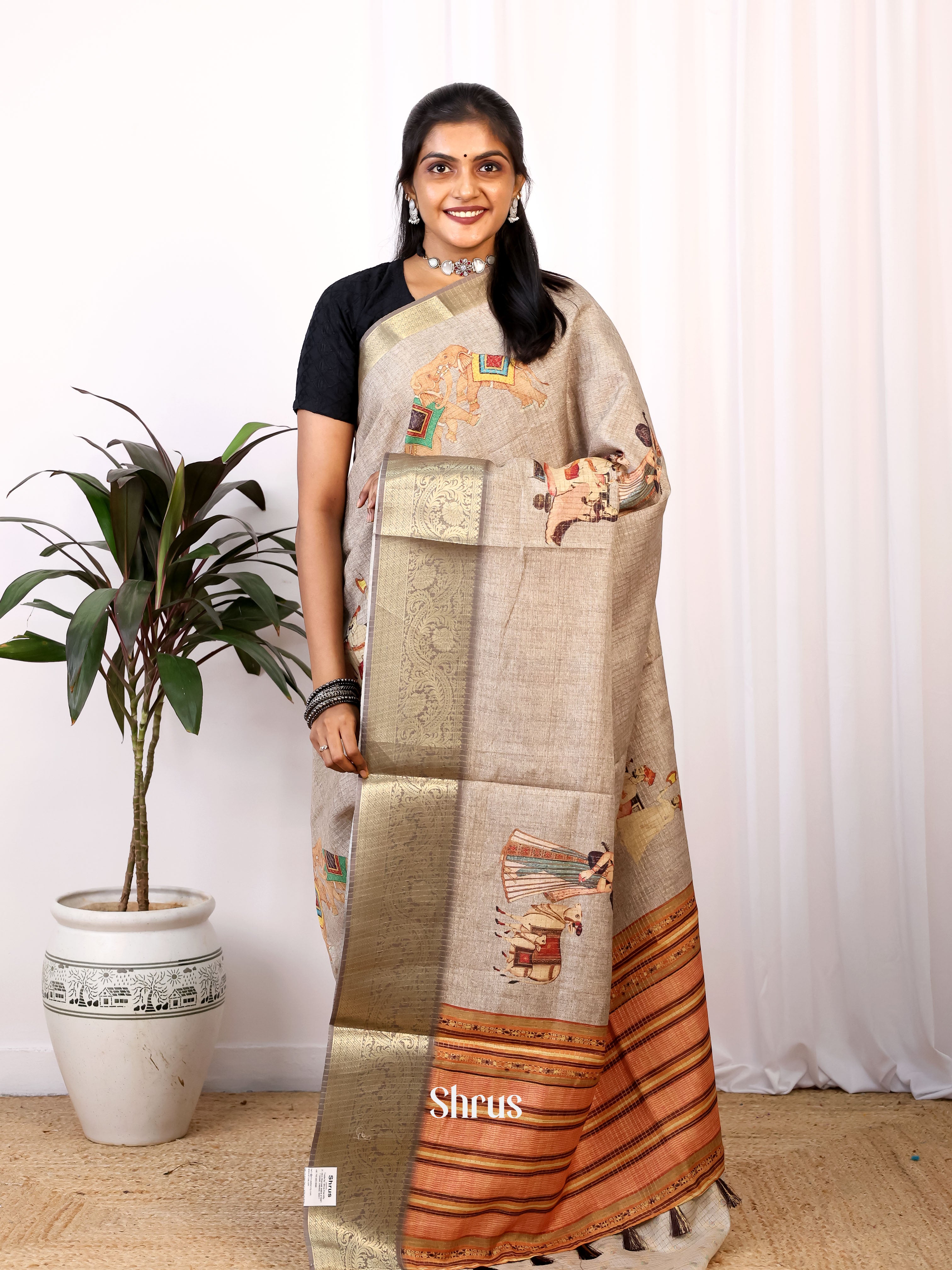 CIS15041 - Printed Semi Tussar Saree - Shop on Shrus.com