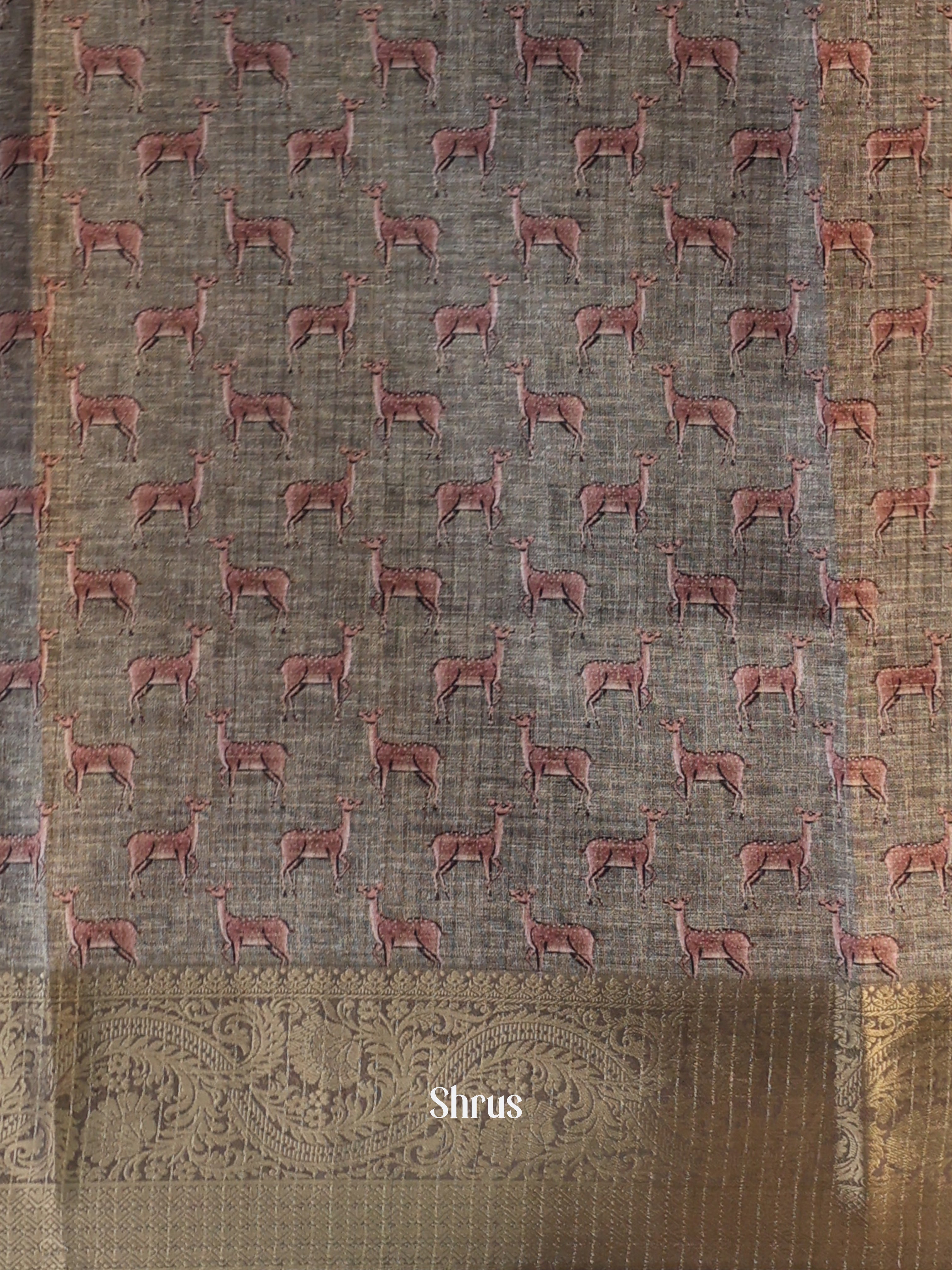 Grey & Blue - Printed Semi Tussar Saree - Shop on Shrus.com
